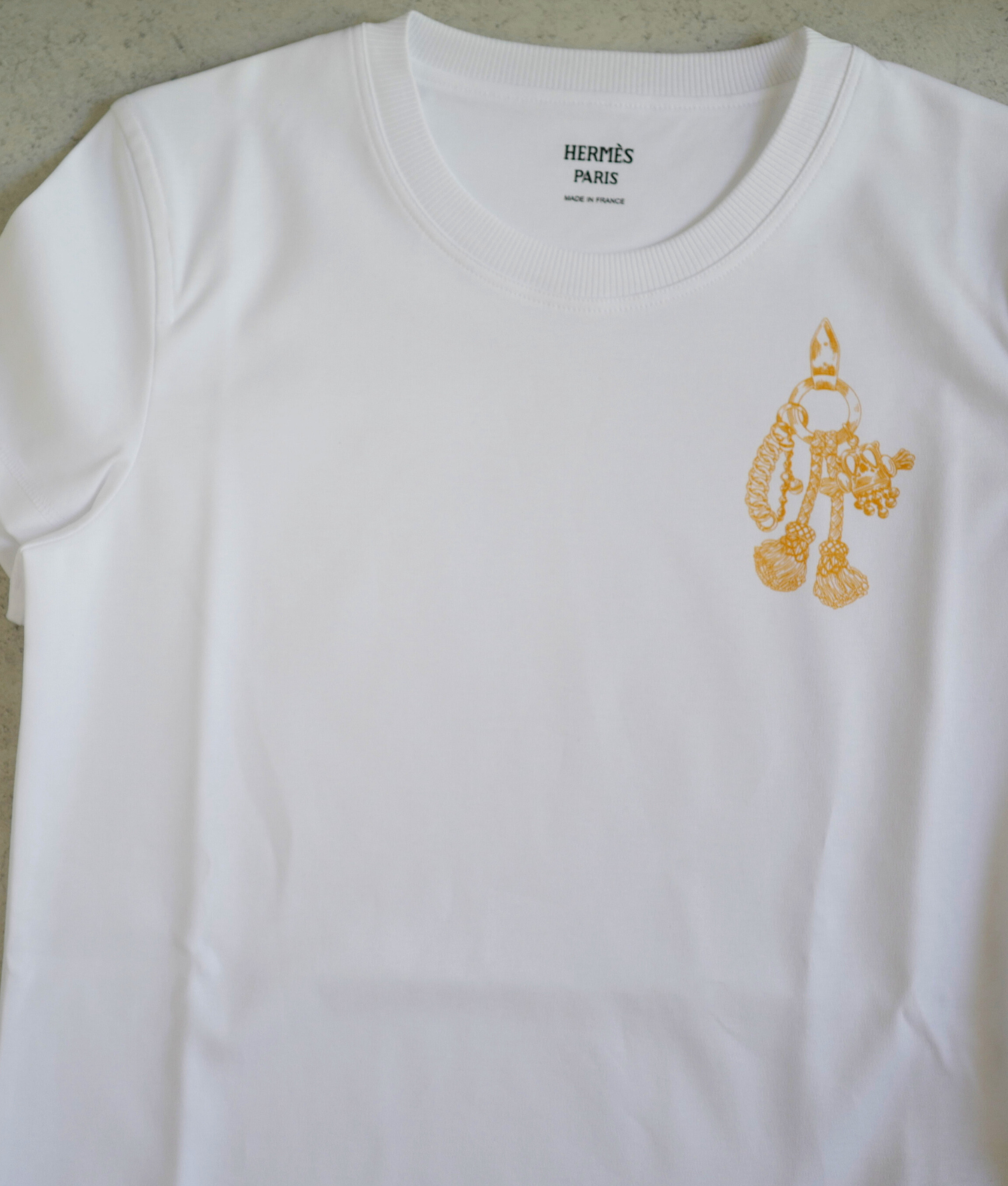 New Hermès Women’s Printed Straight T-Shirt White Blanc Size 34
