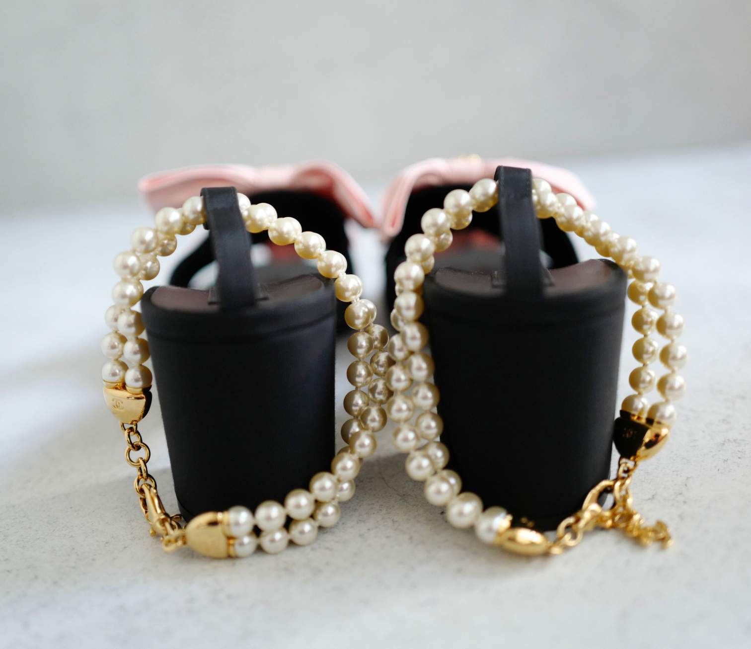 BNIB Chanel 24A Pink Bow Heels with Pearl Strap size 37.5