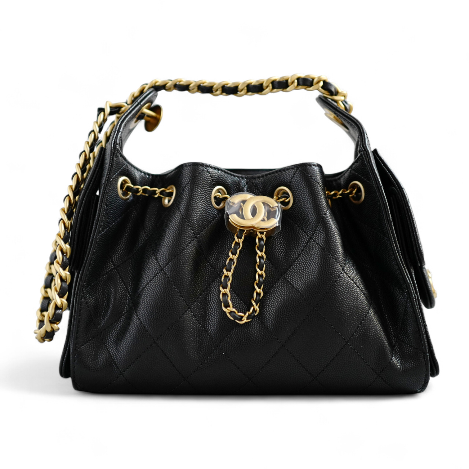 BNIB Chanel 26C Mini Hobo Bag Black Grained Calfskin with Gold Hardwar