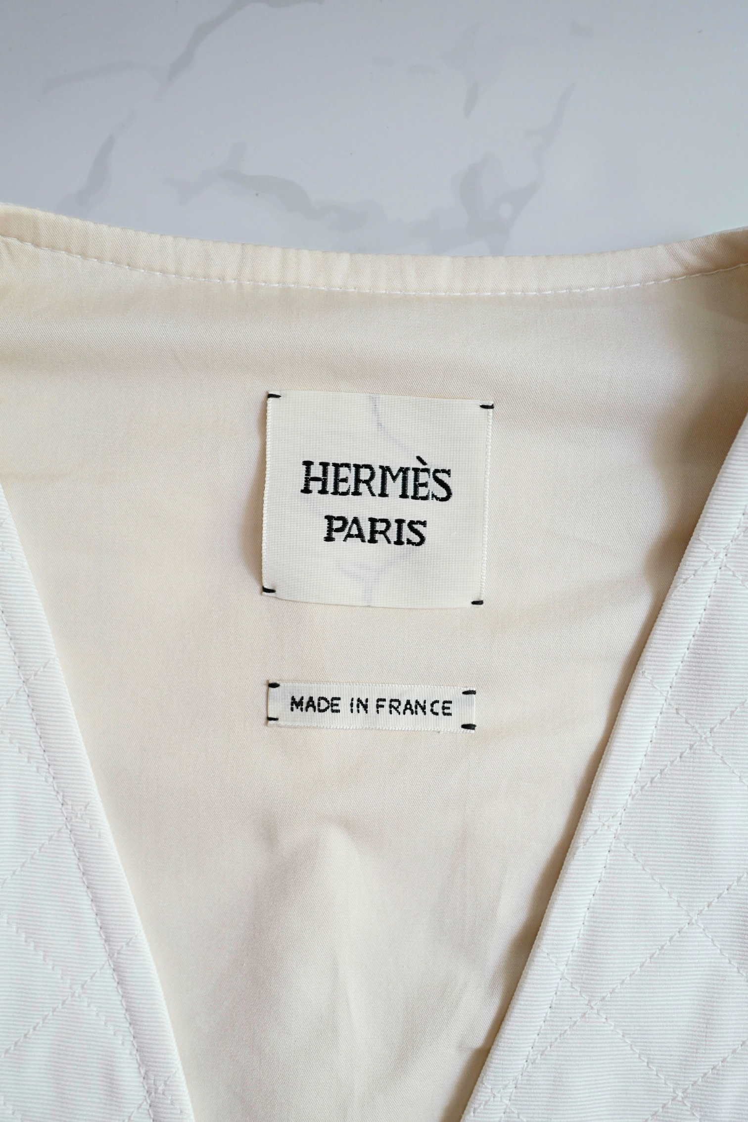 New Hermès Quilted Sleeveless Waistcoat Vest Blanc Naturel White Size 34