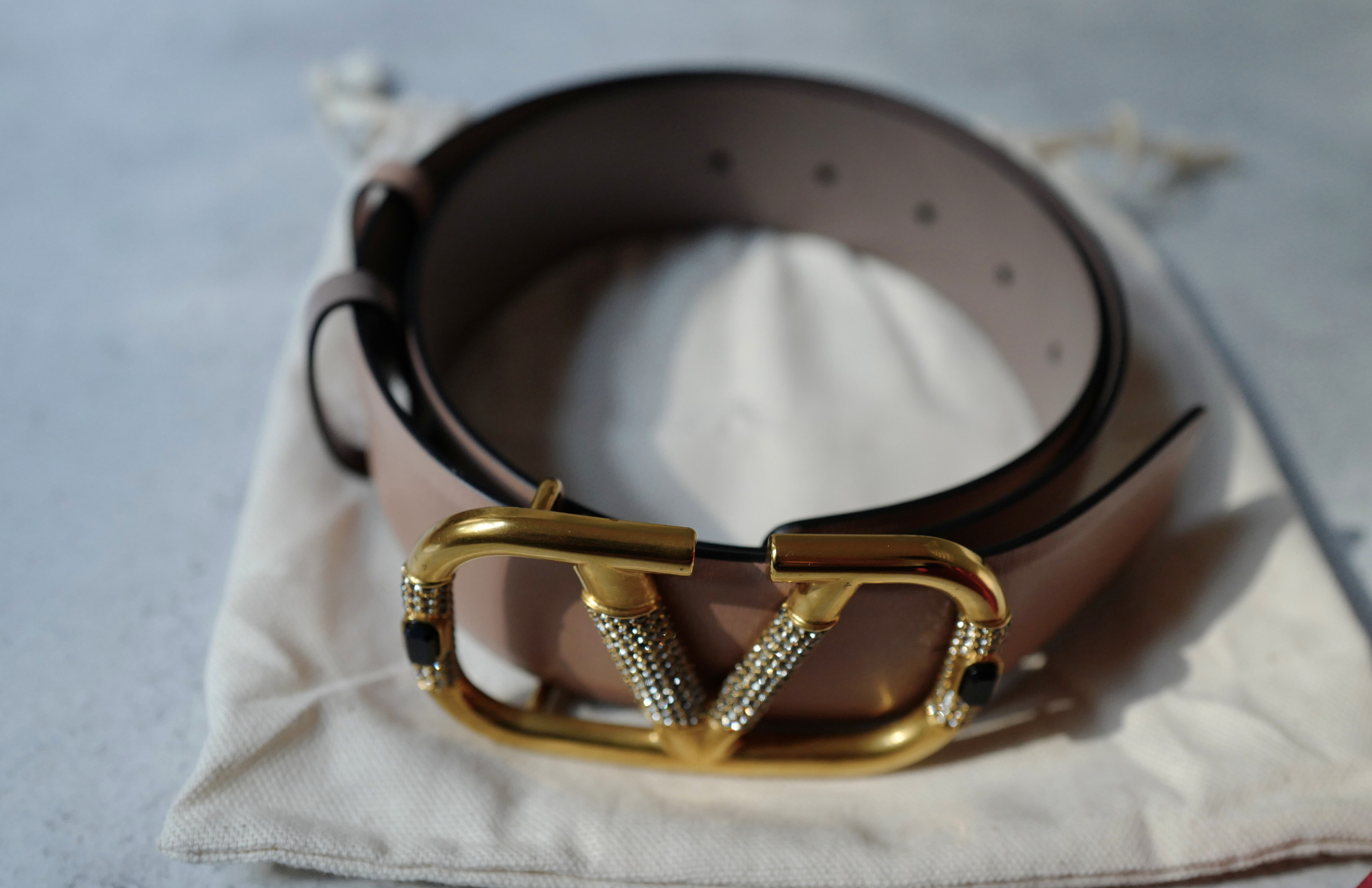 Valentino Vlogo Crystal Embellished Reversible Leather Belt Women's