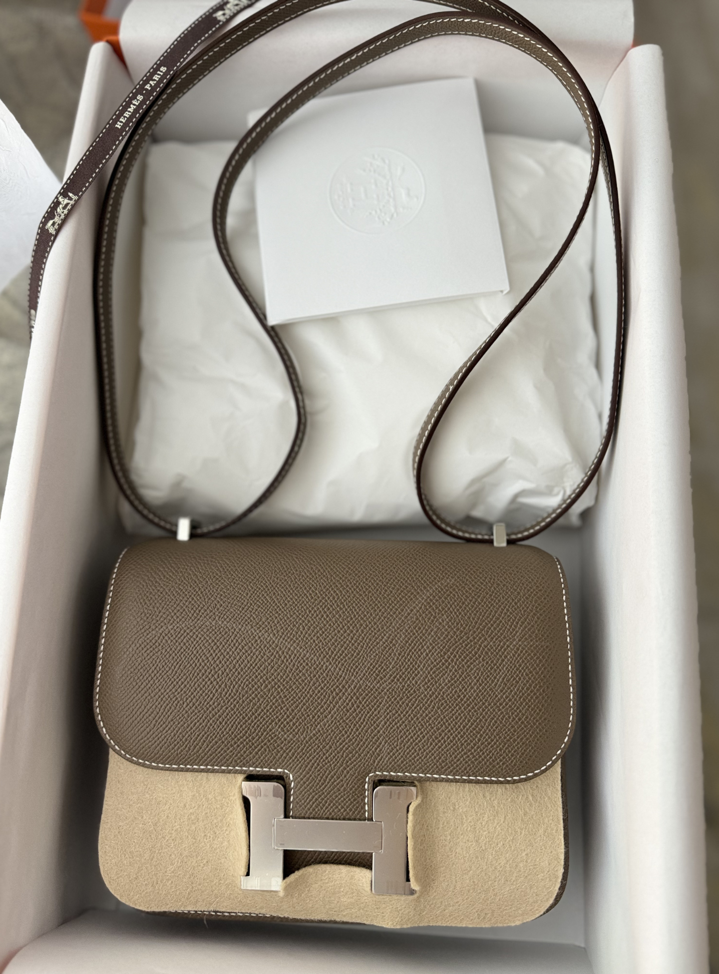 BNIB Hermes Constance 18 Etoupe Epsom Palladium Hardware W