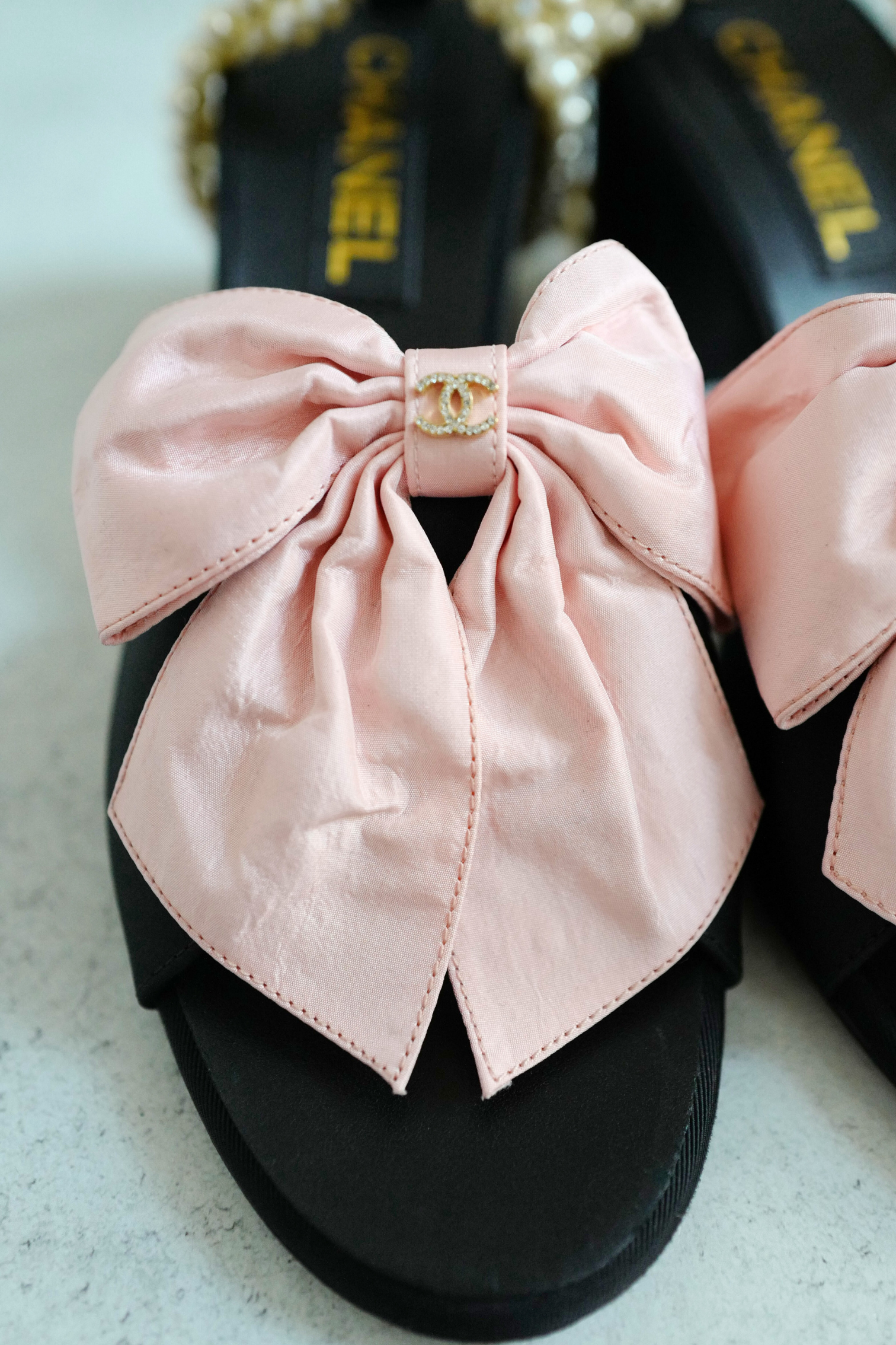 BNIB Chanel 24A Pink Bow Heels with Pearl Strap size 37.5