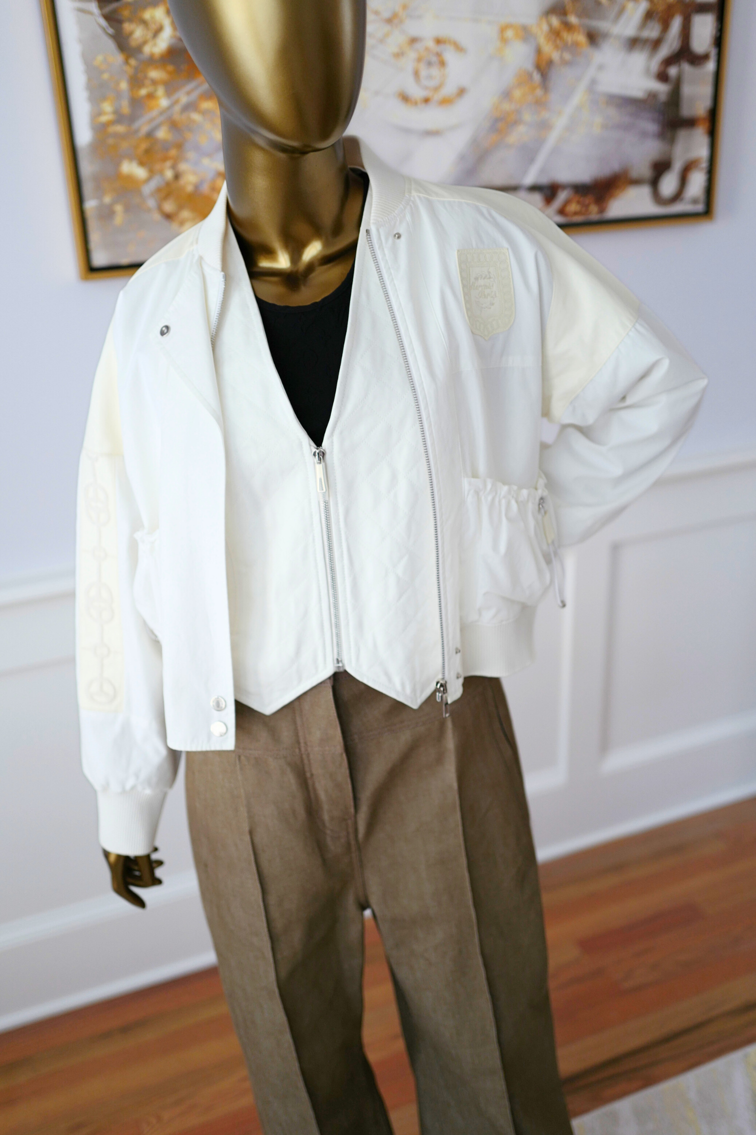 New Hermès Quilted Sleeveless Waistcoat Vest Blanc Naturel White Size 34