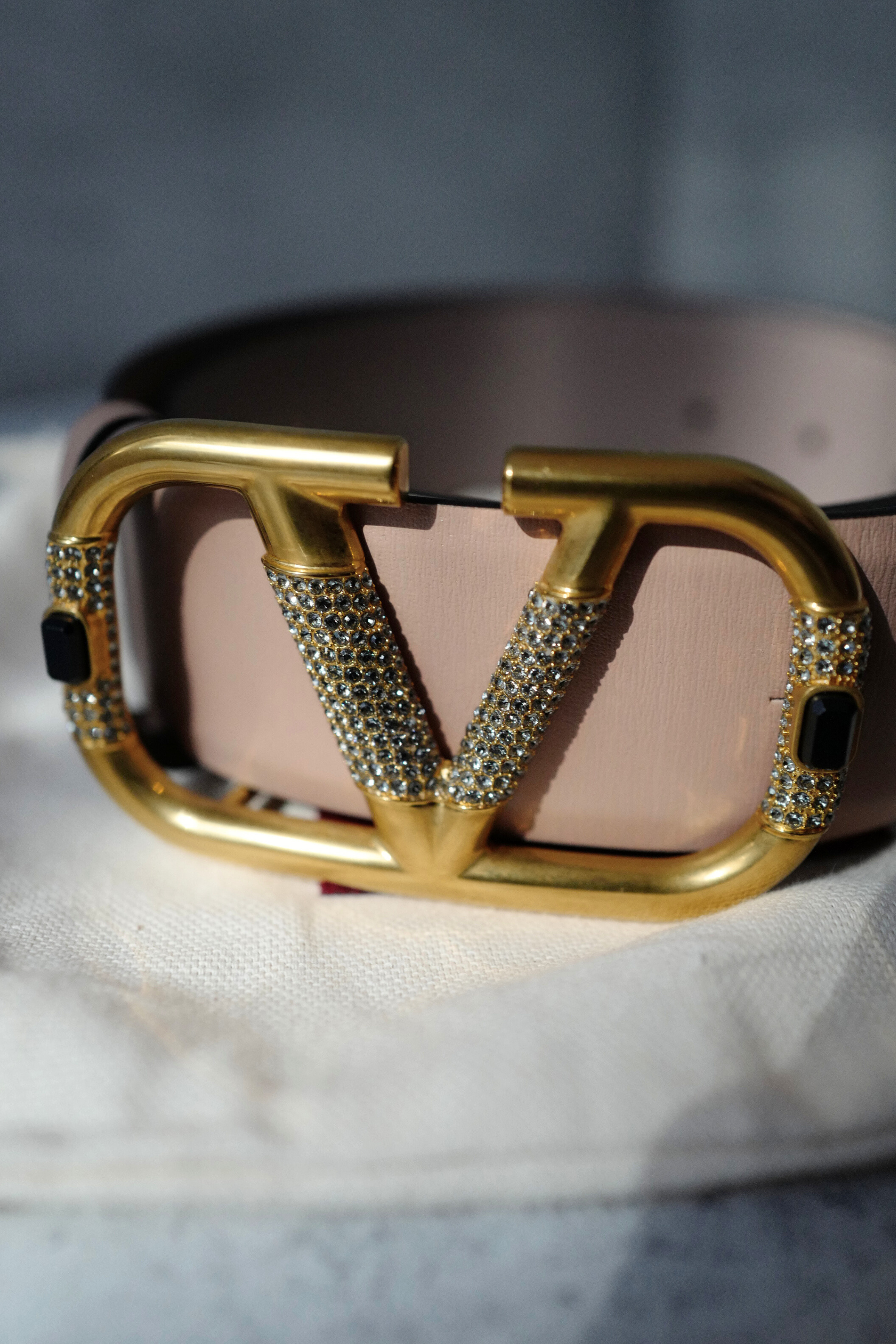 Valentino Vlogo Crystal Embellished Reversible Leather Belt Women's