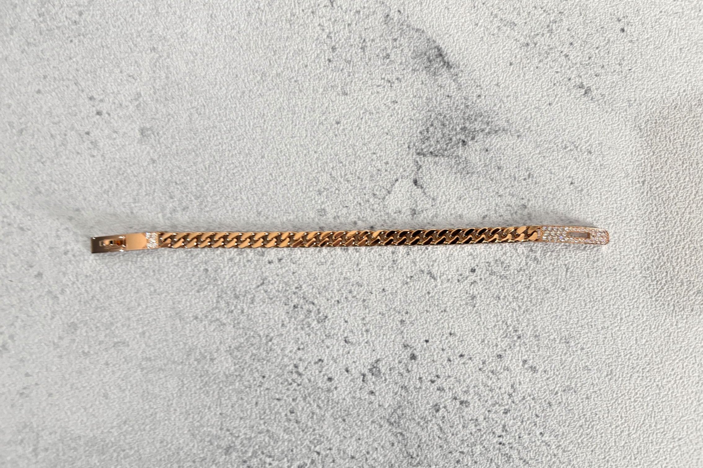 NEW Hermes Kelly Gourmette Bracelet Rose Gold 750 Diamond 0.90ct ST