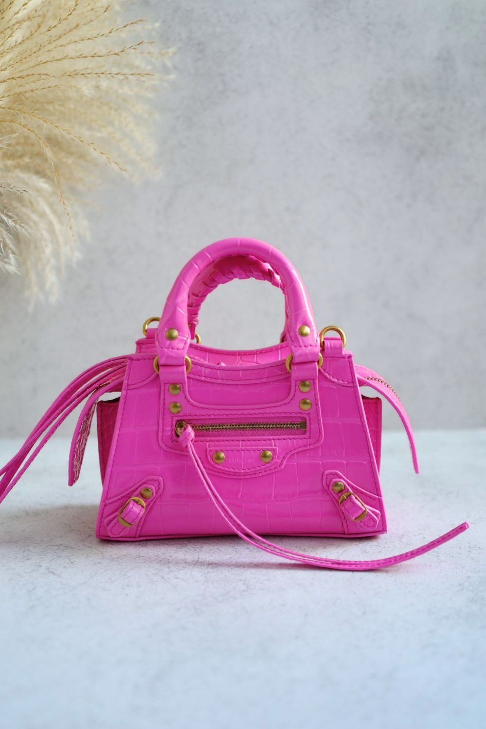 Balenciaga Neo Classic Nano Size In Bright Pink Croco Leather