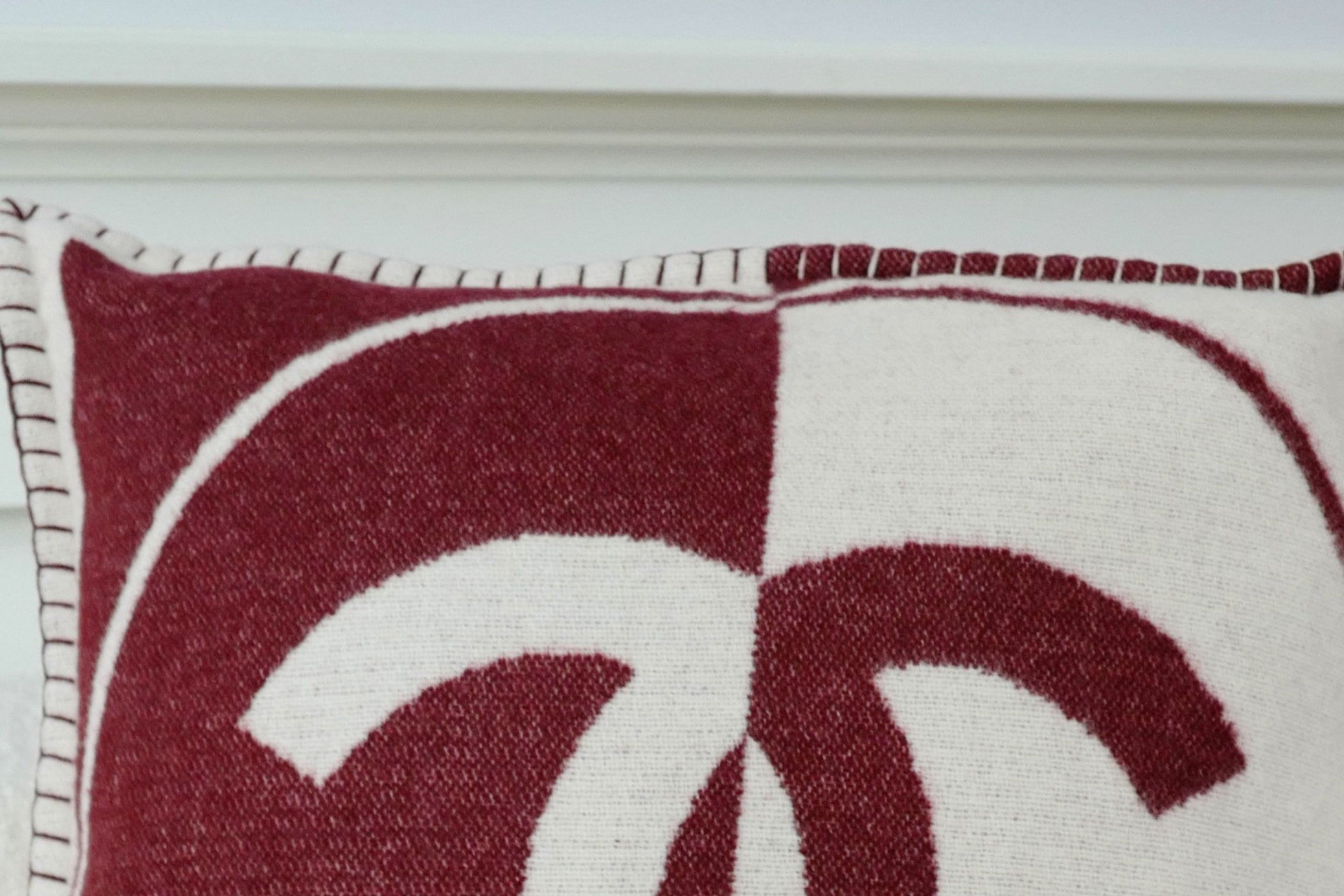NEW Chanel CC Logo Pillow Burgundy White Wool Cashmere