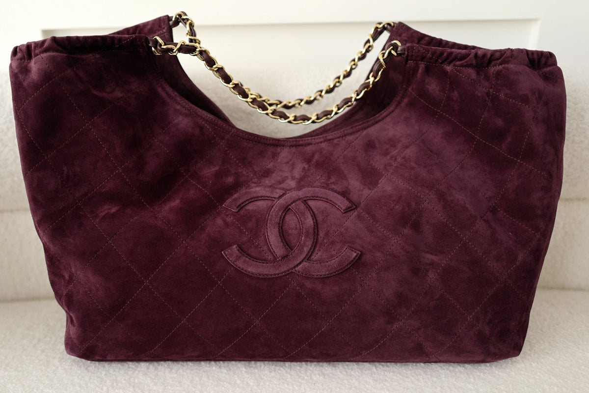 NEW Chanel 26B Large Tote Bordeaux Burgundy Suede Calfskin Gold Hardware