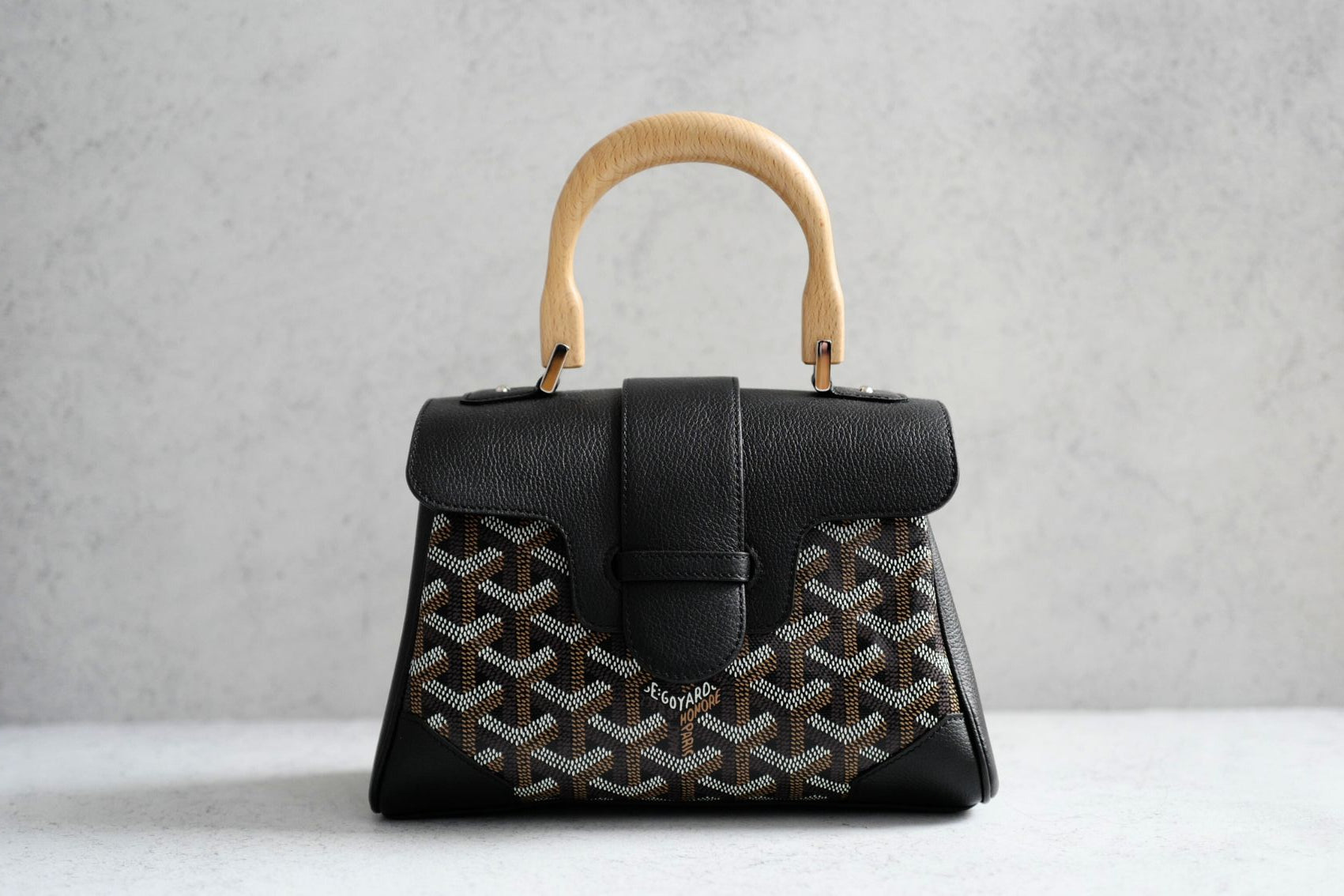 NEW Goyard Saigon Souple Mini Bag in Black Palladium HW with Beech Handle