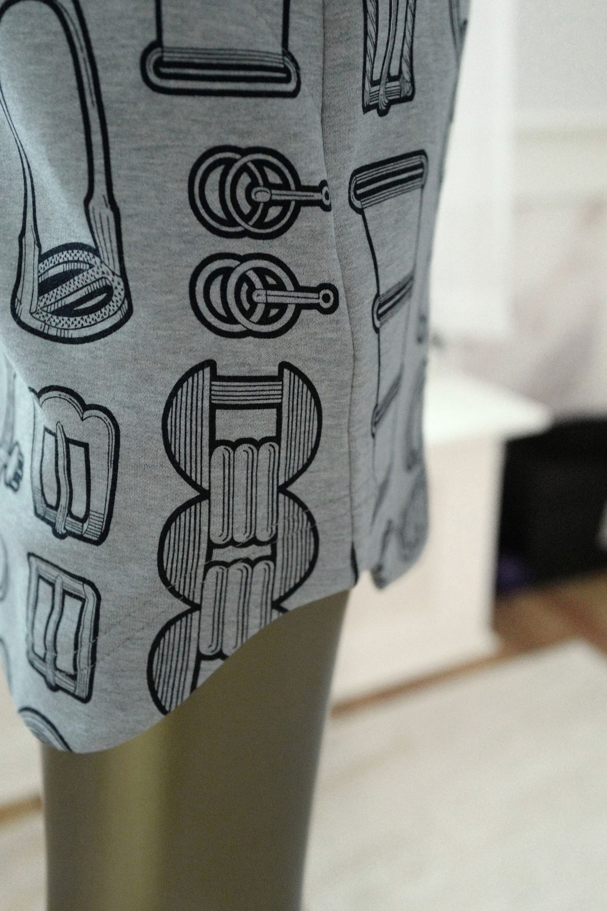 Hermes "Cahier du Colporteur" Cotton Mini Skirt Gris Byzantin Size 36