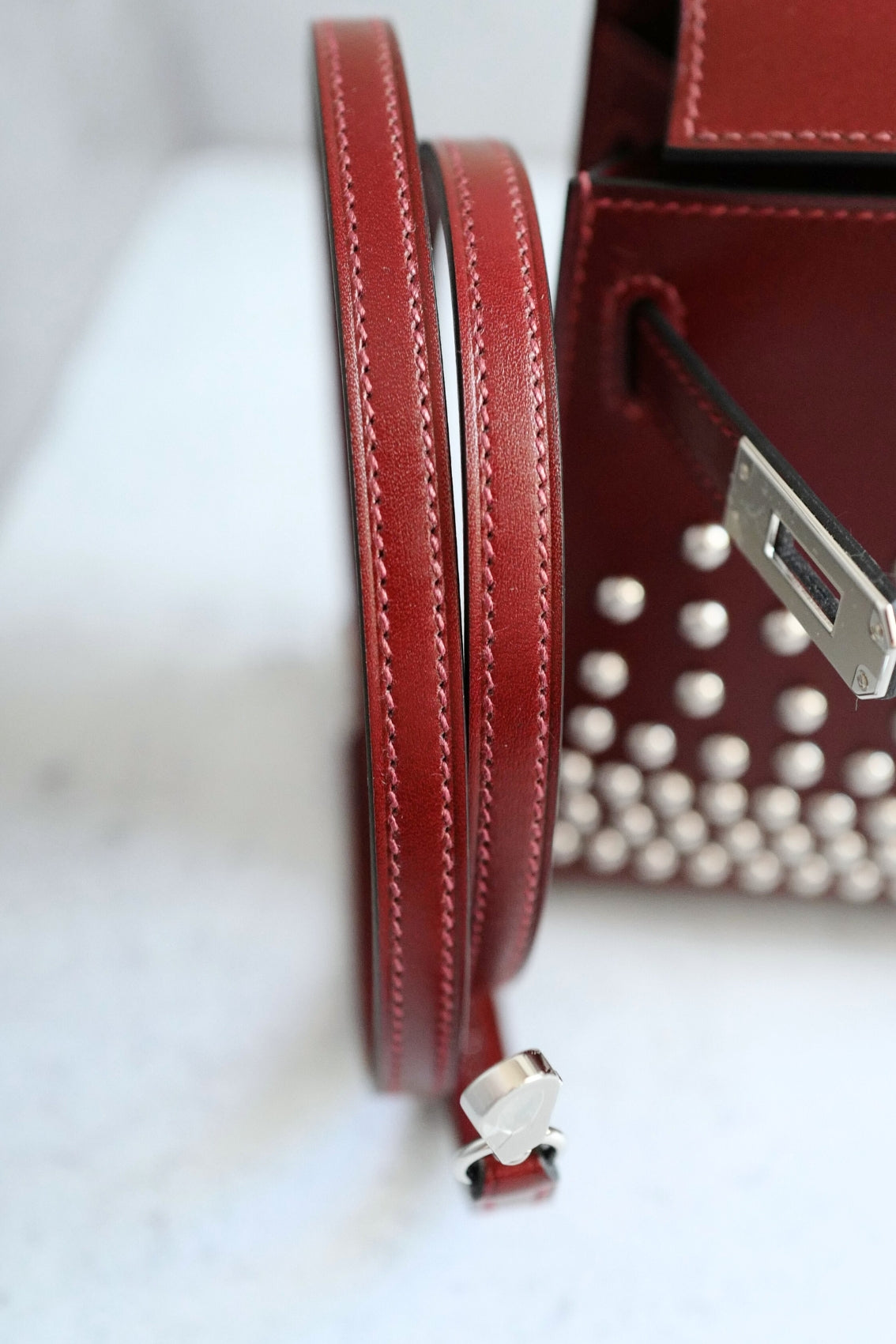 Hermès Kelly 20 Clouté Rouge H Palladium Hardware Stamp K