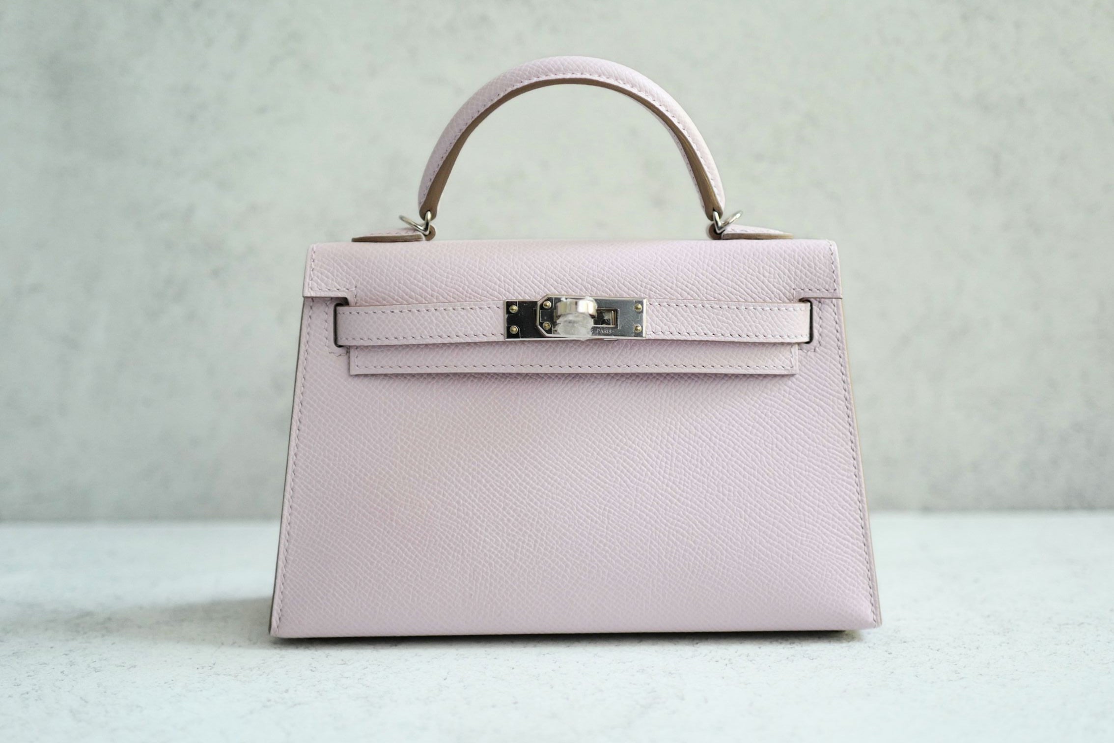Hermès Mini Kelly Mauve Pale Epsom Leather Palladium Hardware 2024 Stamp B