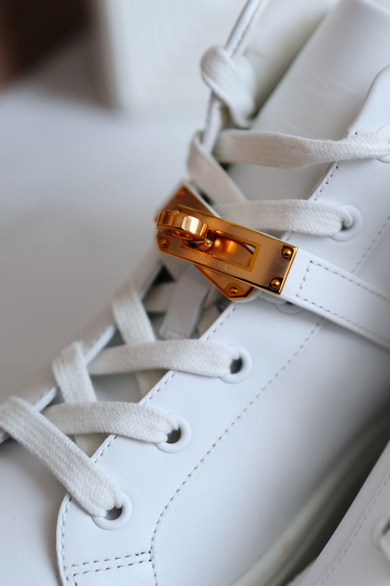 Hermès Daydream Sneaker White Leather Rose Gold Kelly Buckle Size 39.5