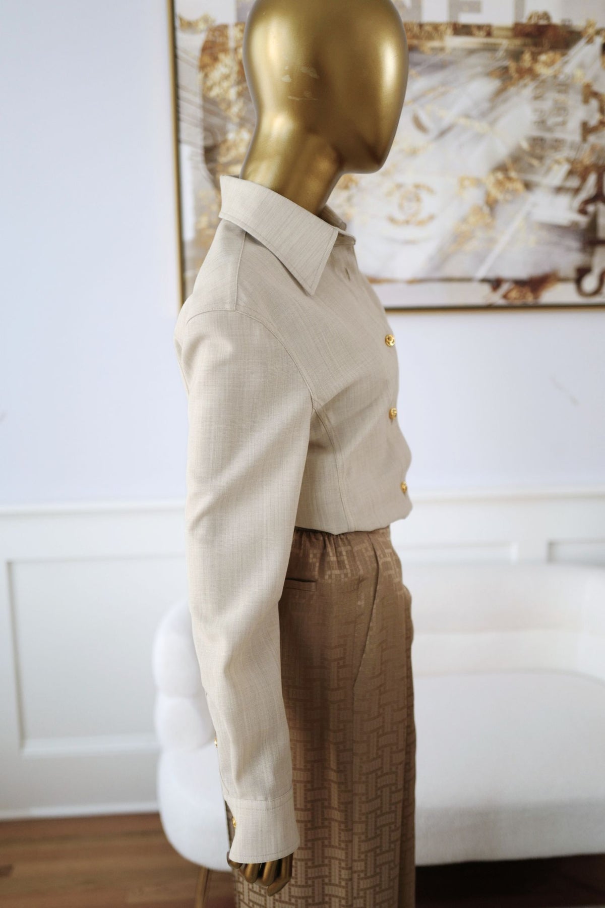 NEW Chanel 26K Women Shirt Wool Tailored Mushroom Beige Size 36