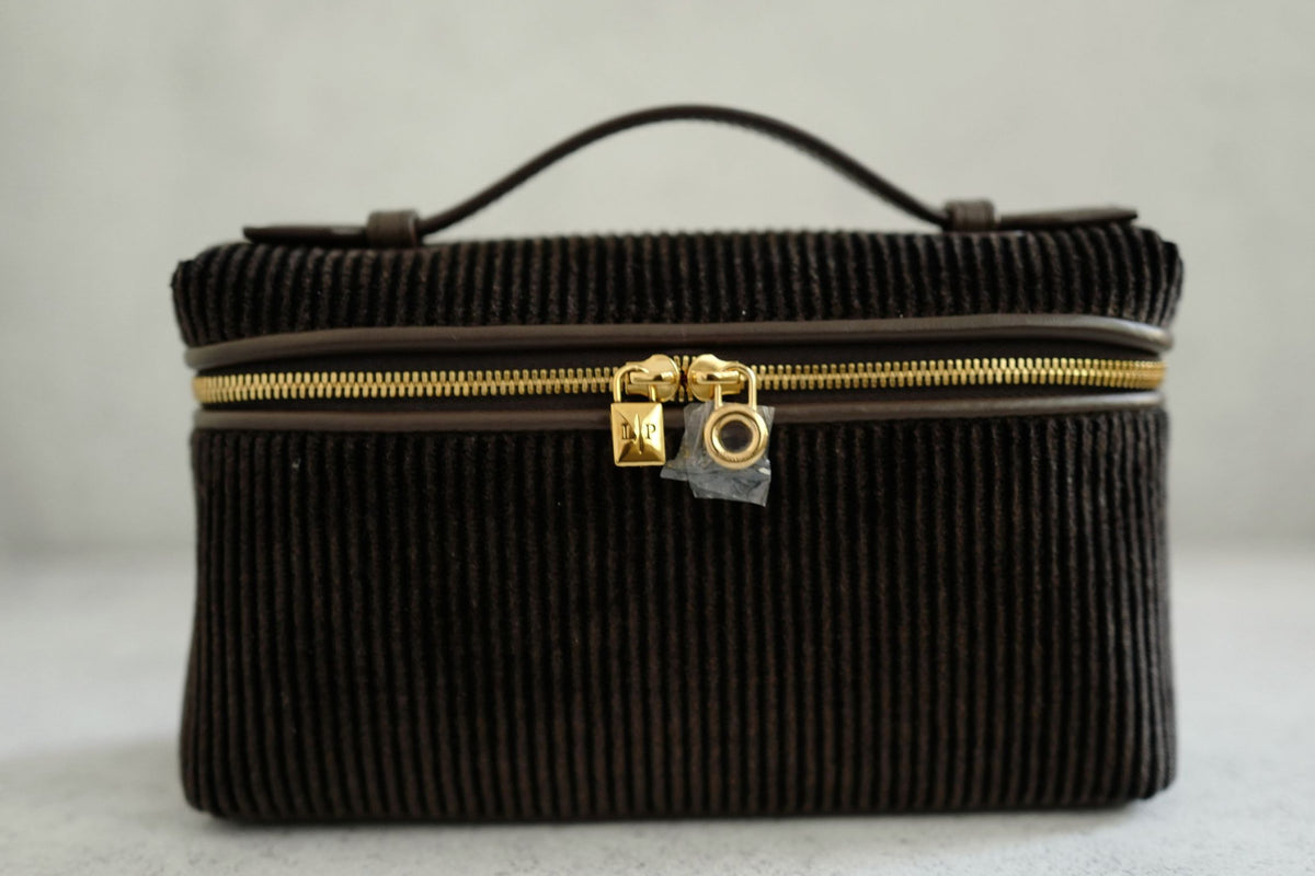 Loro Piana Extra Pocket L19 Dark Chocolate Corduroy Calfskin Sun Gold Hardware