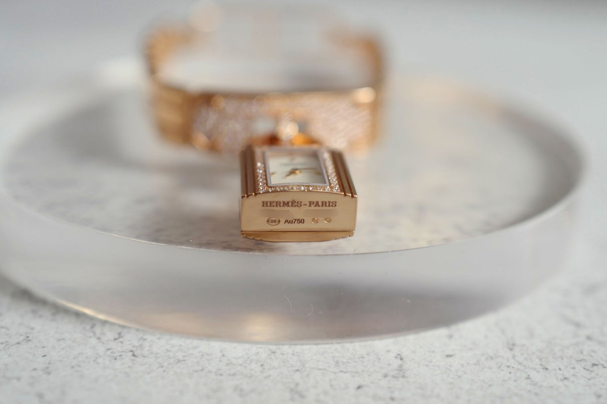 BNIB Hermes Mini Kelly Watch Rose Gold 16 mm With Diamond Set Over $40K Retail