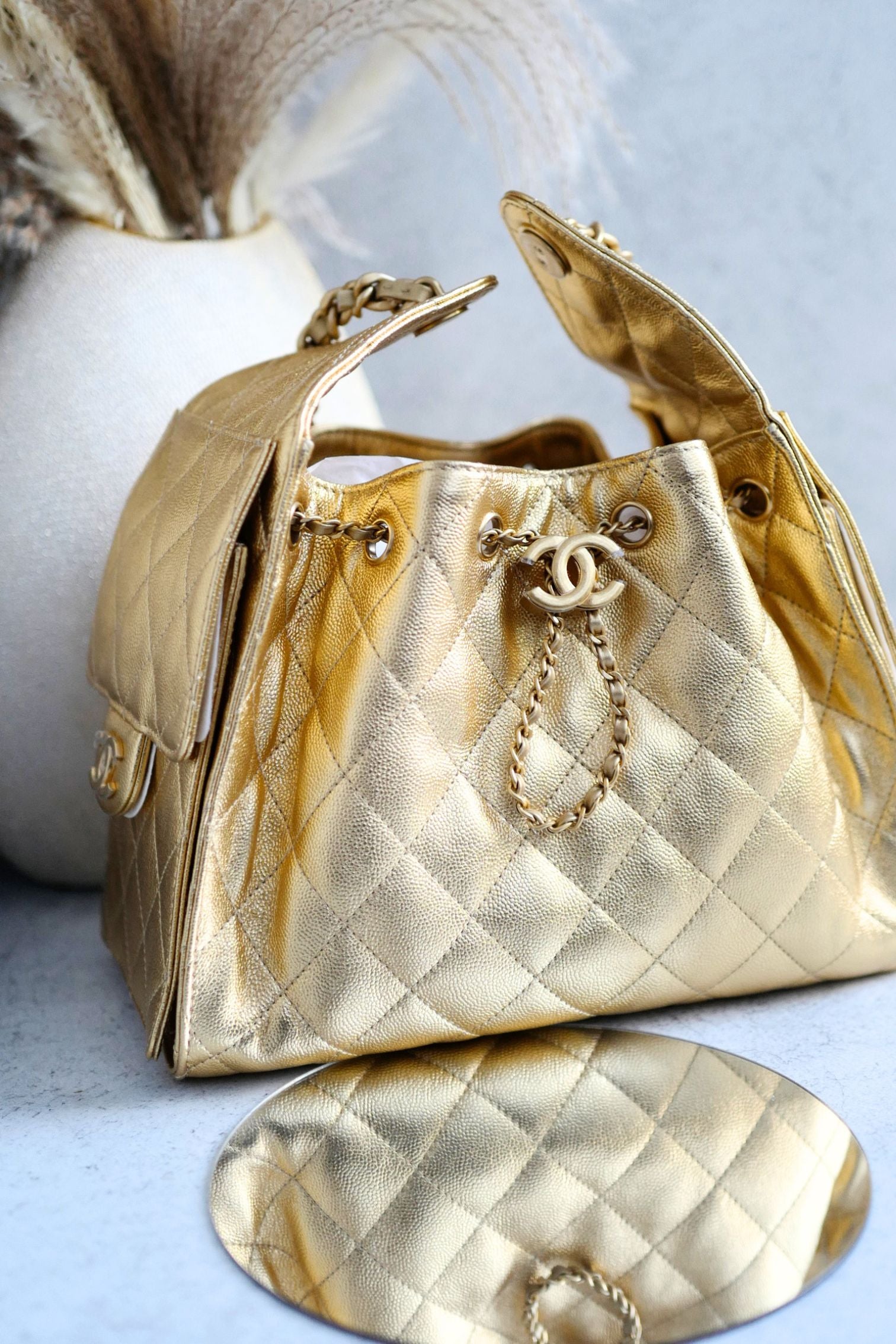 Chanel 26C Small Hobo Gold Metallic Grained Calfskin Gold Hardware