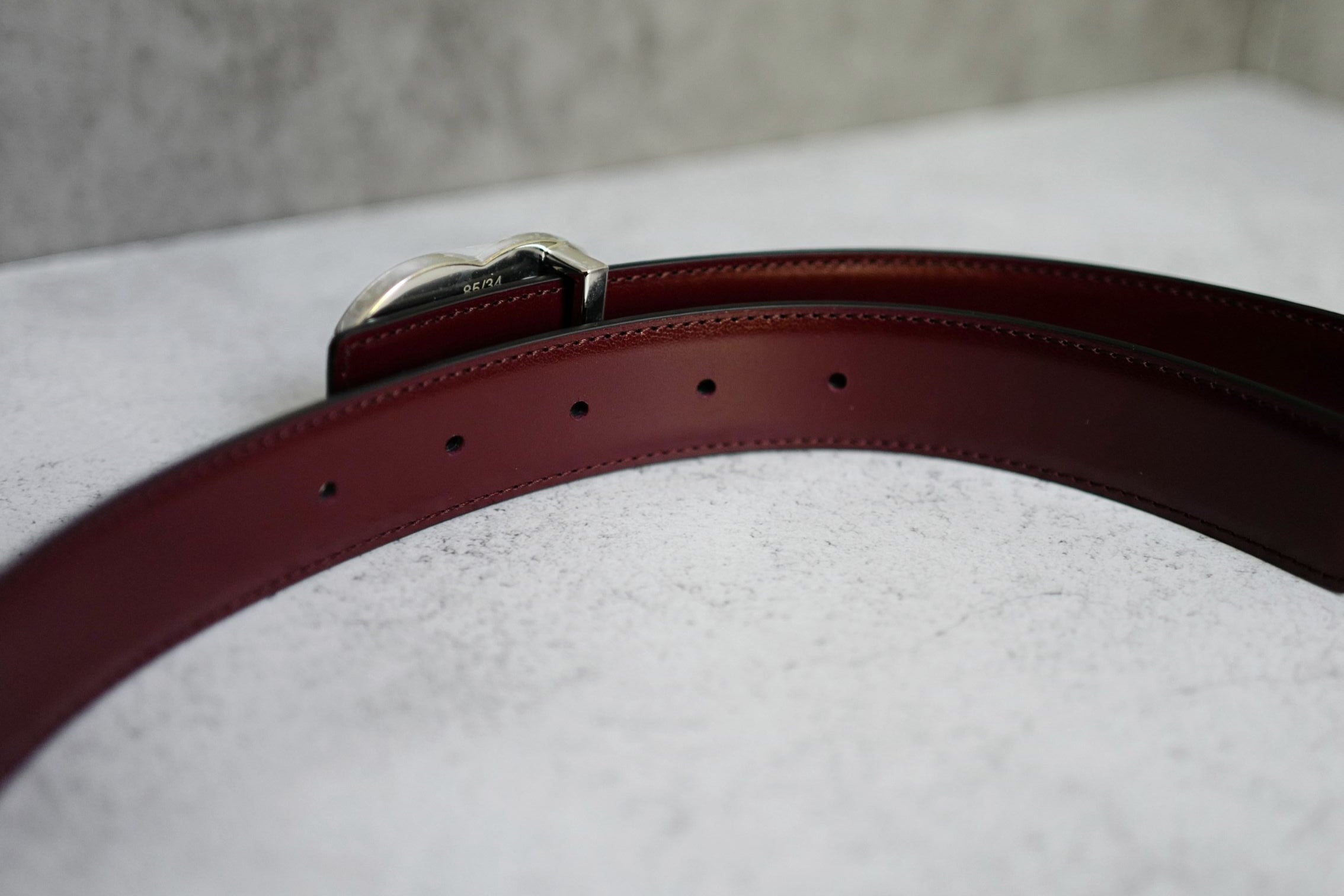 Chanel CC Reversible Belt Black Burgundy Silver Calfskin Metal Size 85