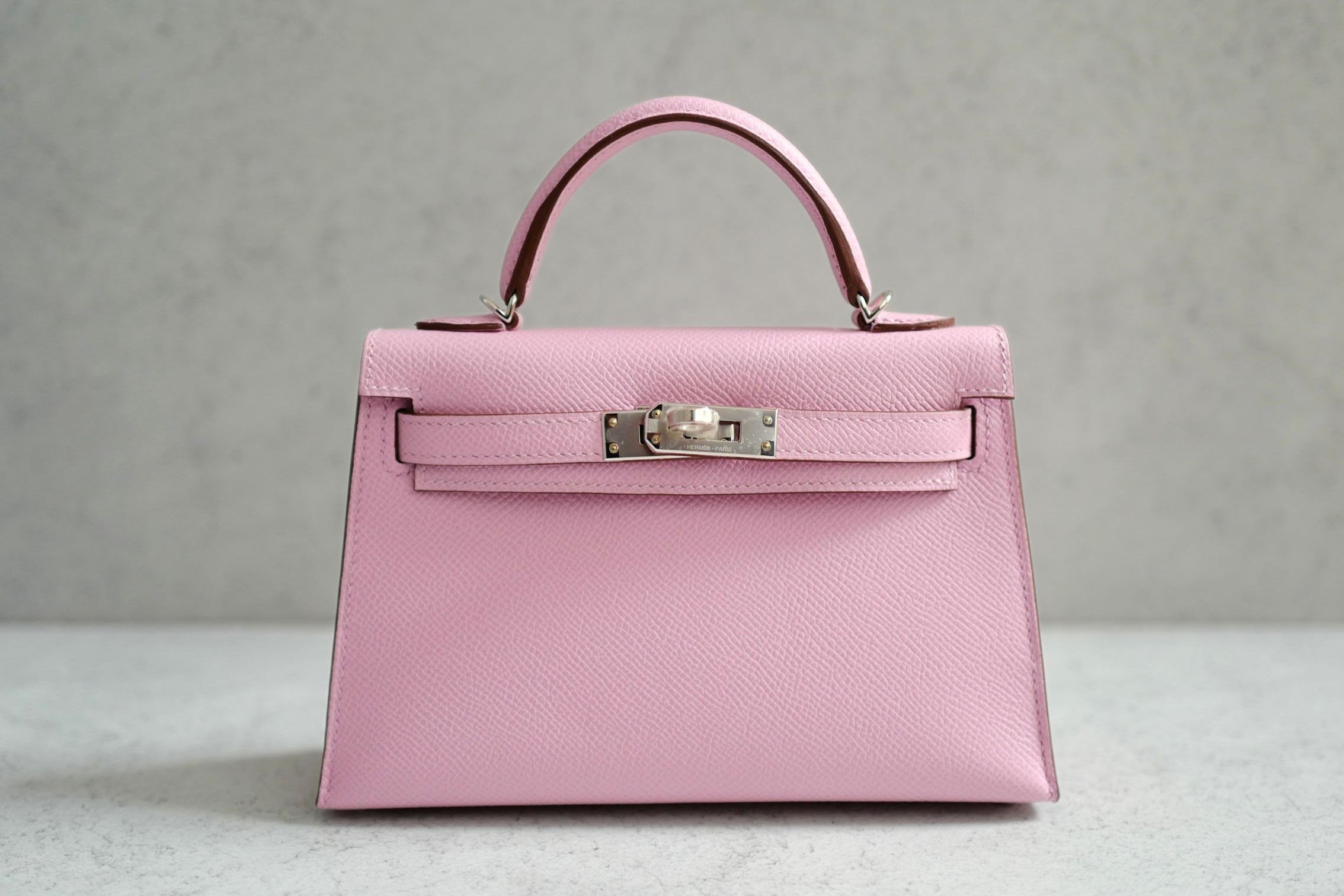 NEW Hermes Mini Kelly Mauve Sylvestre Epsom Leather Palladium Hardware