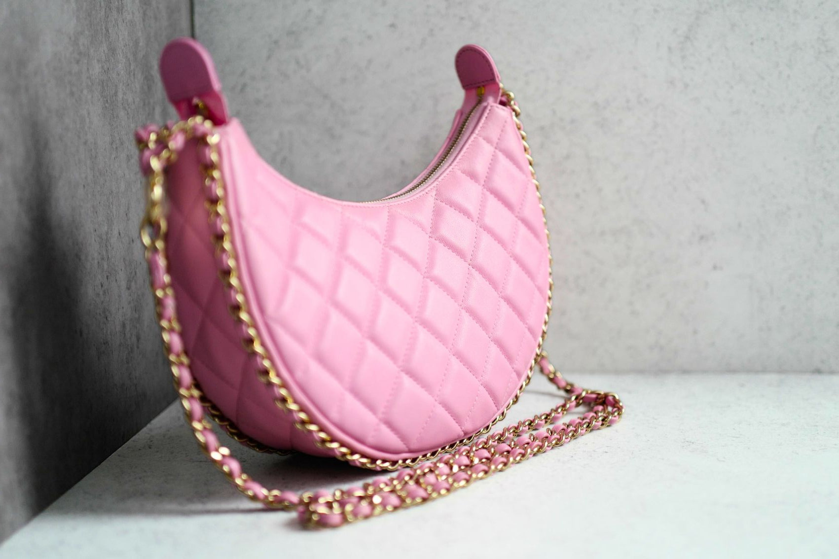 Chanel 23P Small Half Moon Hobo Bag In Lilac Pink With Gold Hardware