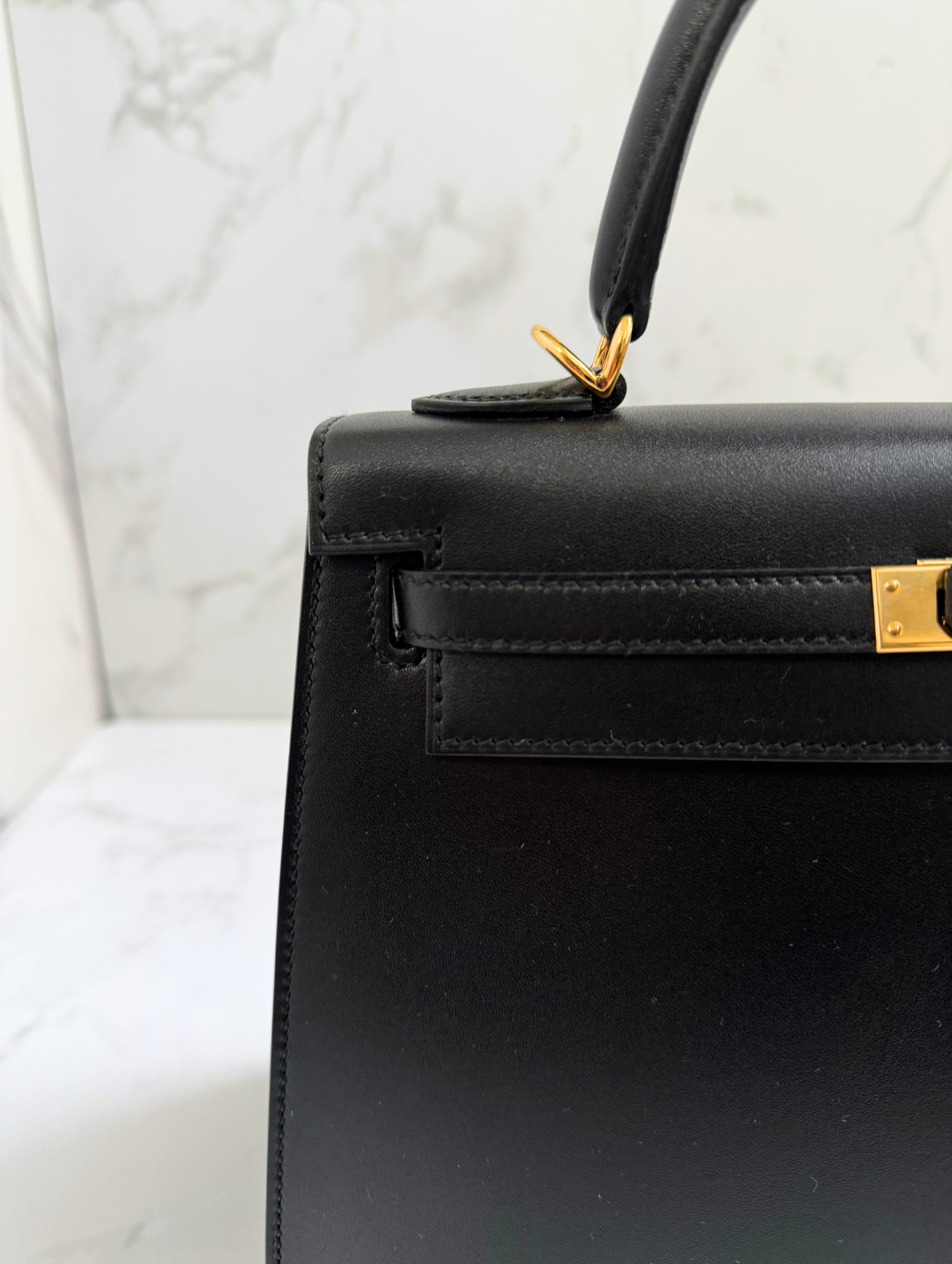 Hermes Kelly 25 Black Tadelakh Sellier Gold HW Complete Original Receipt NEW