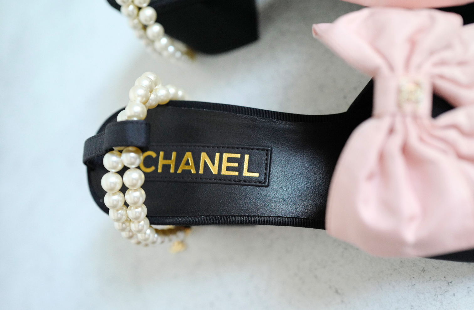 BNIB Chanel 24A Pink Bow Heels with Pearl Strap size 37.5