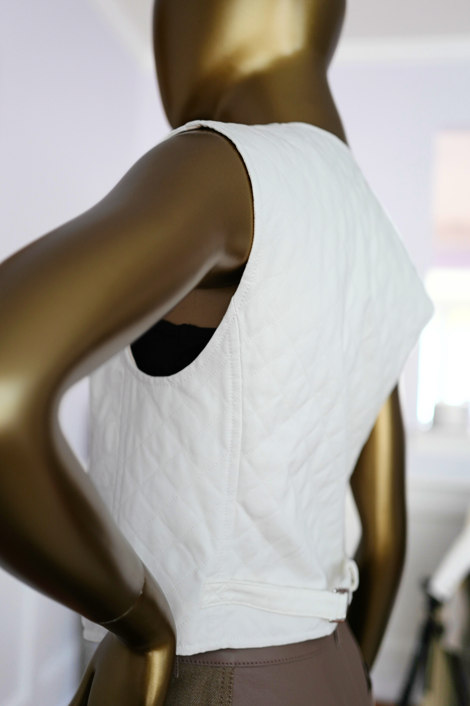 New Hermès Quilted Sleeveless Waistcoat Vest Blanc Naturel White Size 34