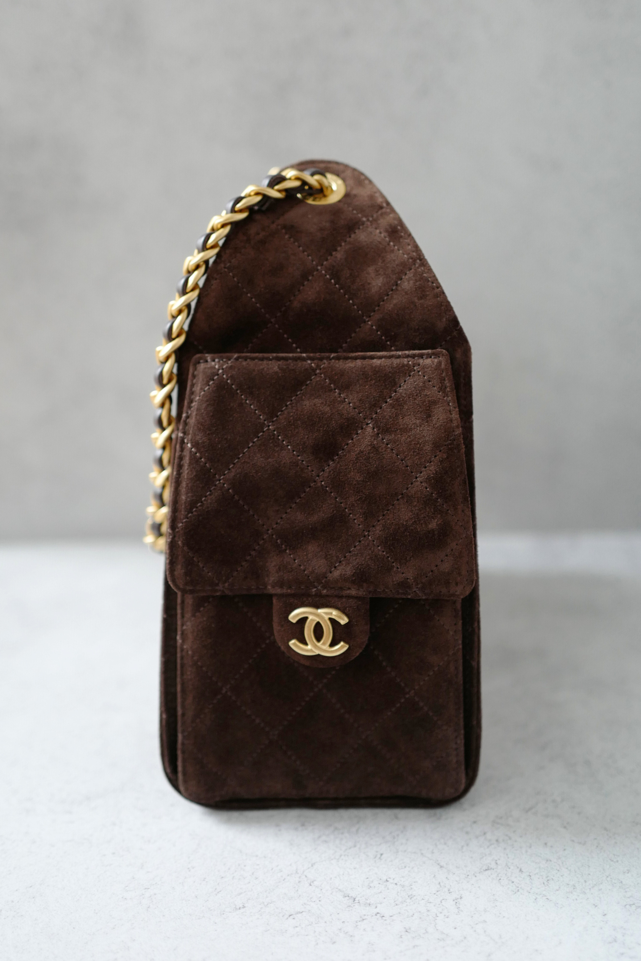 BNIB Chanel 26C Small Hobo Bag Dark Brown Suede with Gold Hardware
