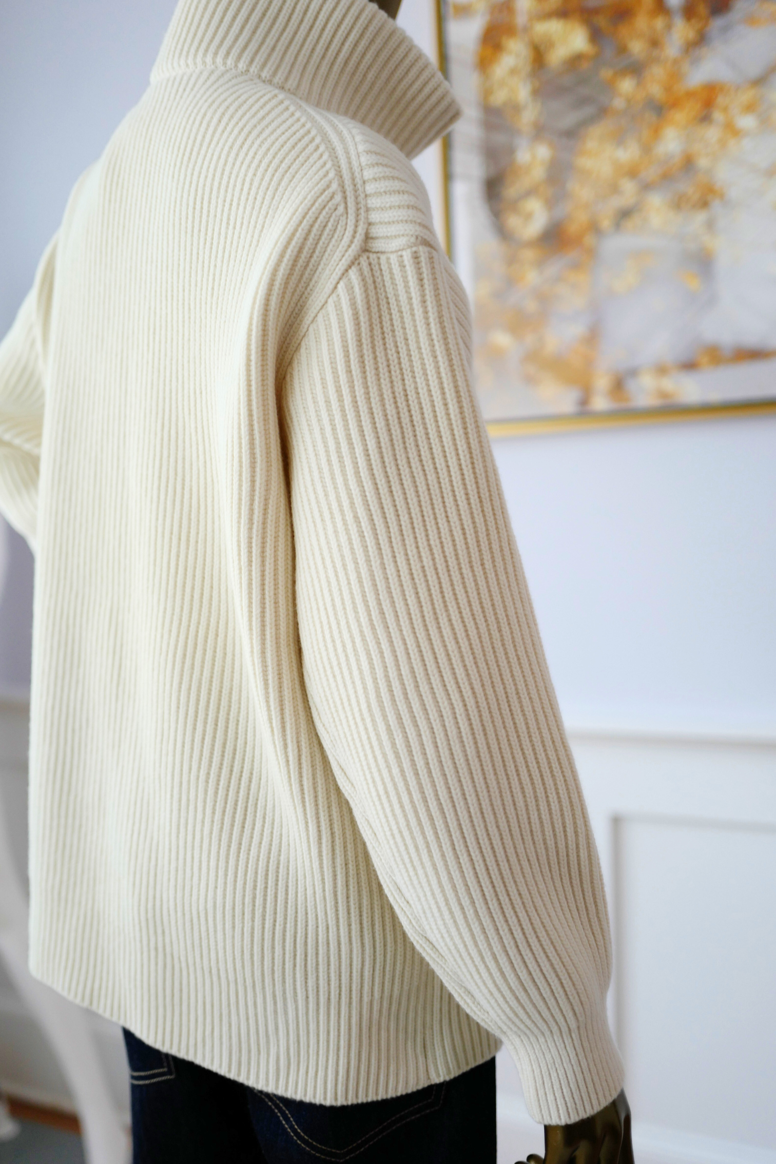 New Hermes Blouson Details Cuir cardigan Virgin Wool size 36