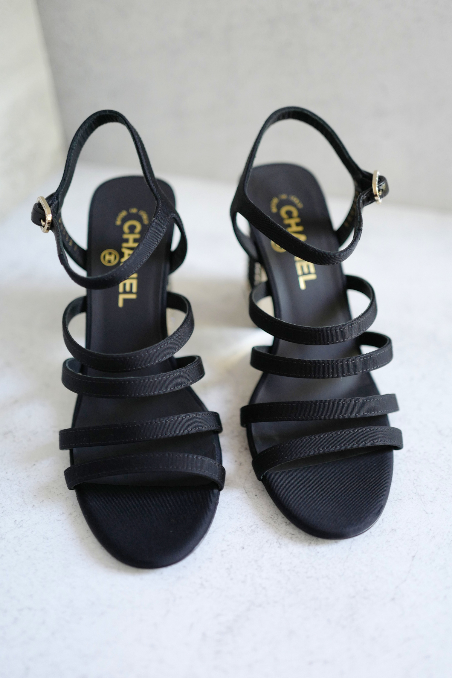 BNIB Chanel 24B Strappy Heels in Black with Crystals Rhinestone Heels size 38