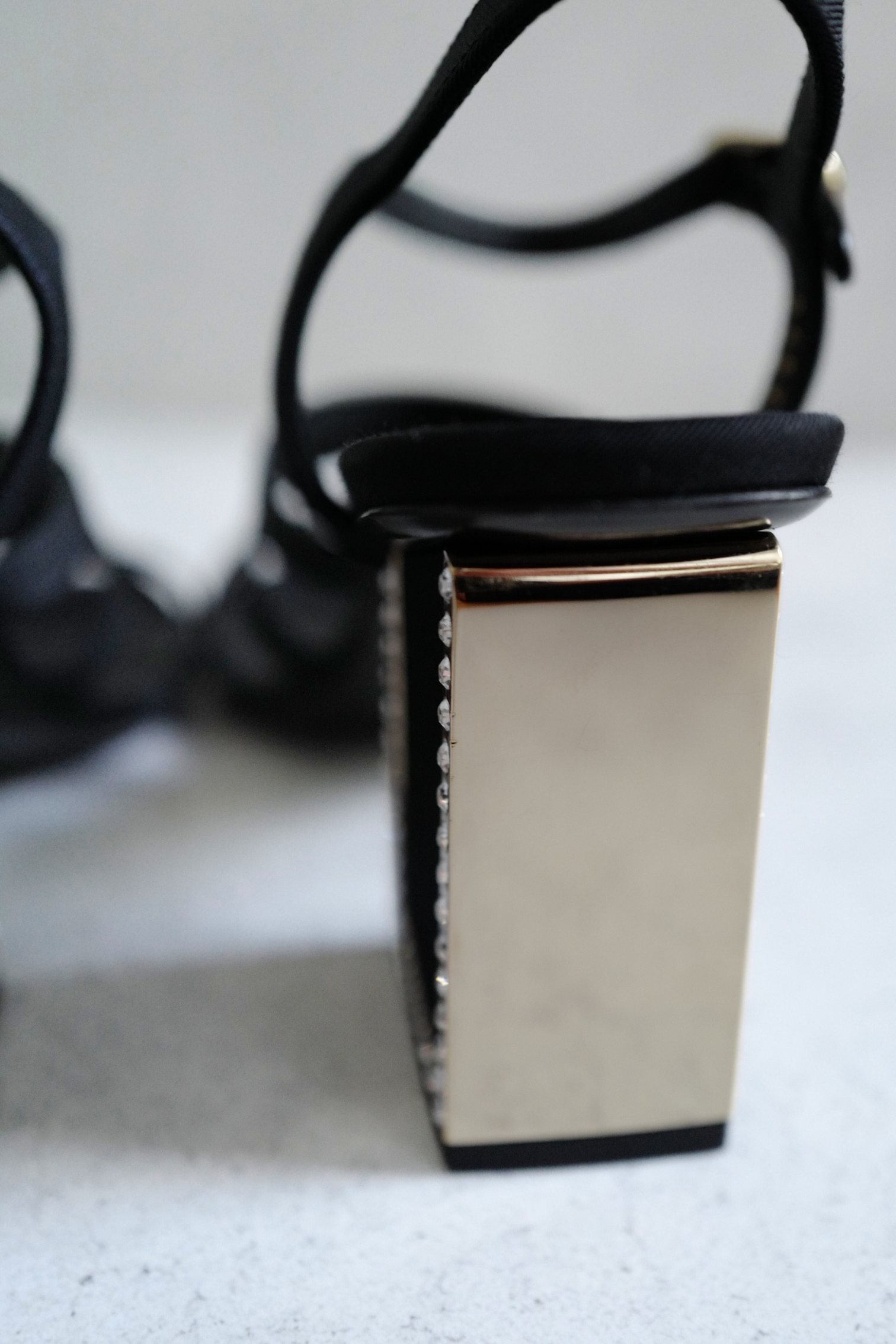 BNIB Chanel 24B Strappy Heels in Black with Crystals Rhinestone Heels size 38