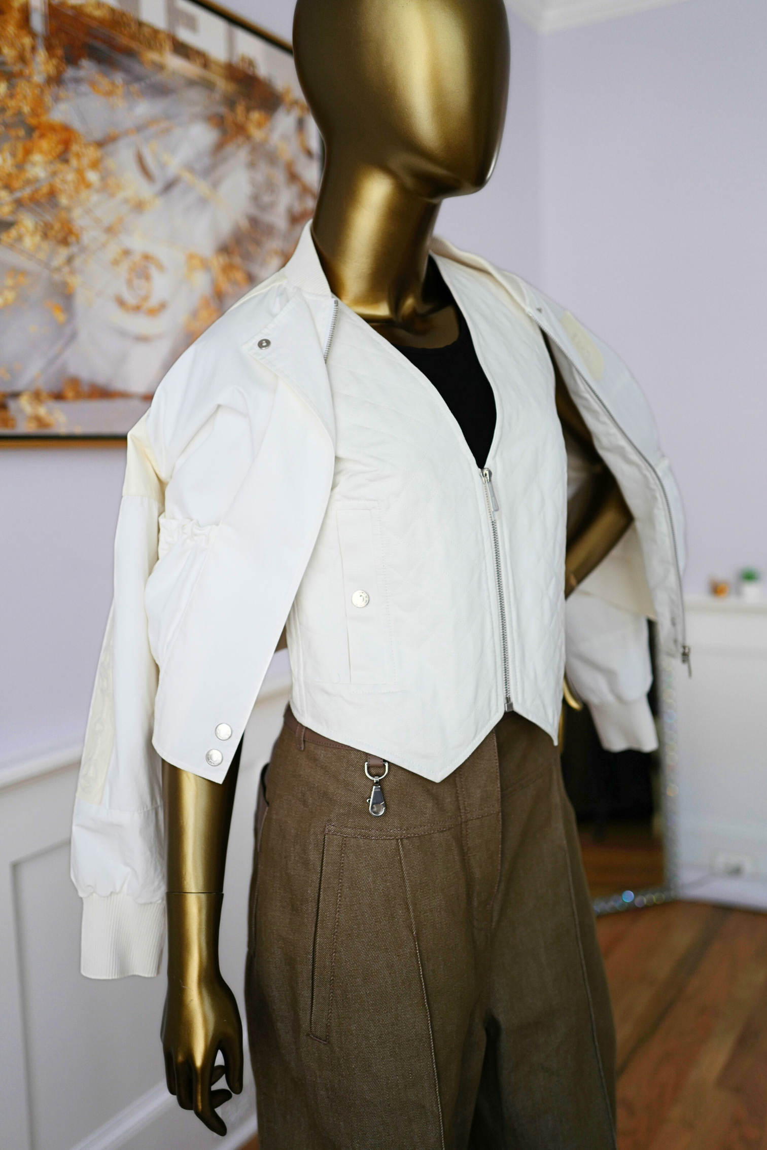 New Hermès Quilted Sleeveless Waistcoat Vest Blanc Naturel White Size 34