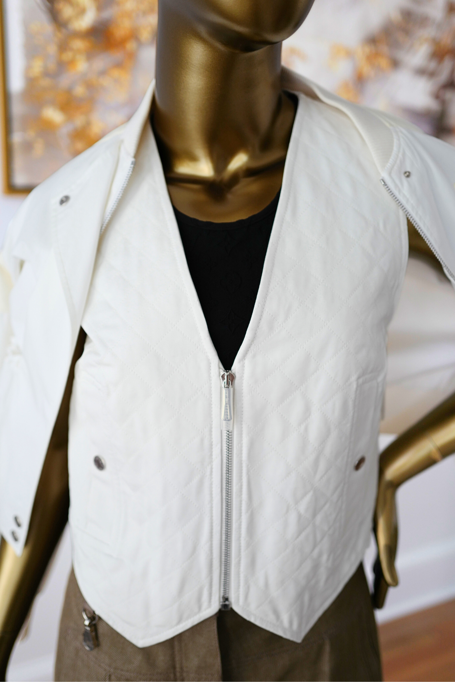 New Hermès Quilted Sleeveless Waistcoat Vest Blanc Naturel White Size 34