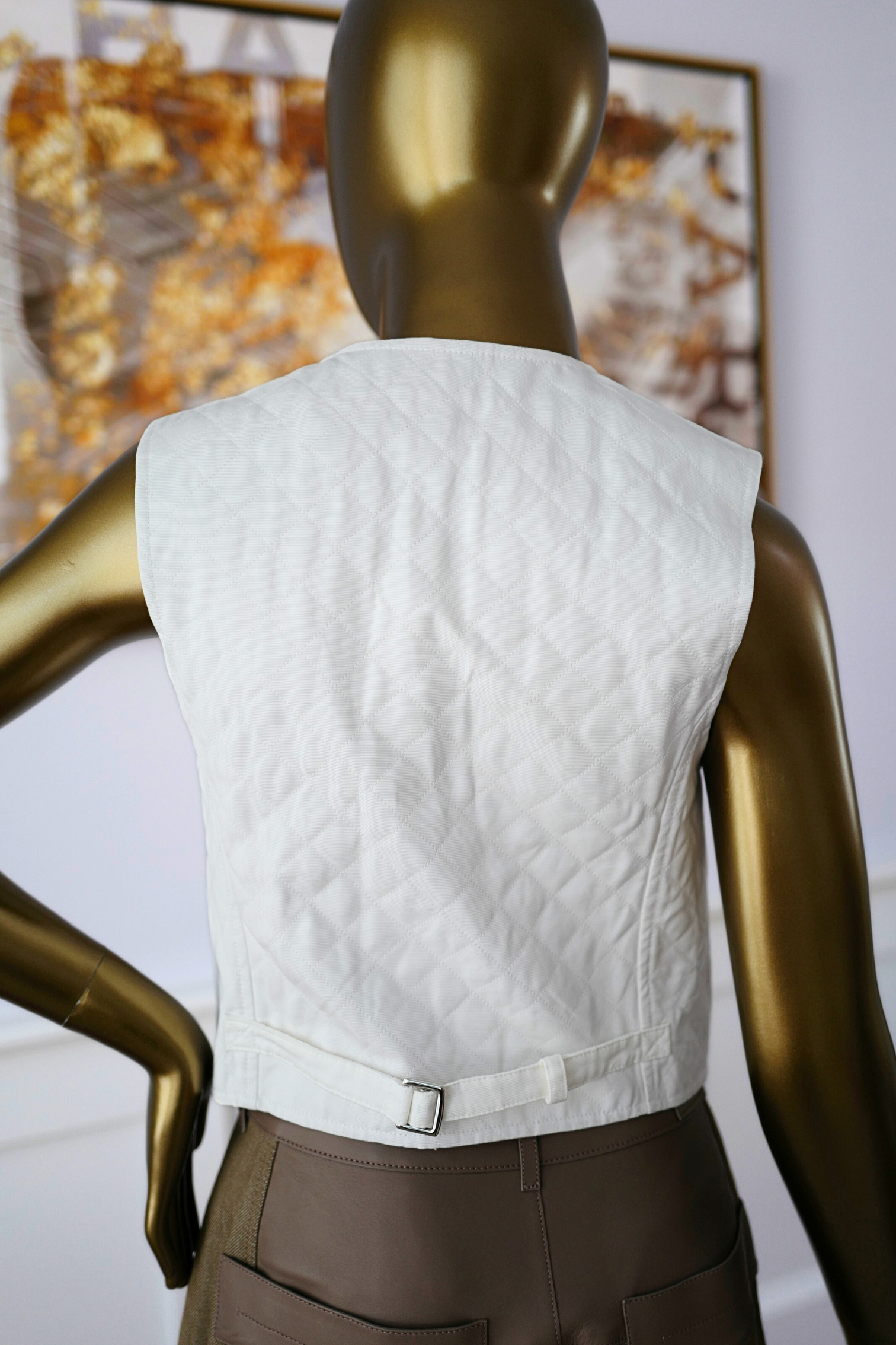 New Hermès Quilted Sleeveless Waistcoat Vest Blanc Naturel White Size 34