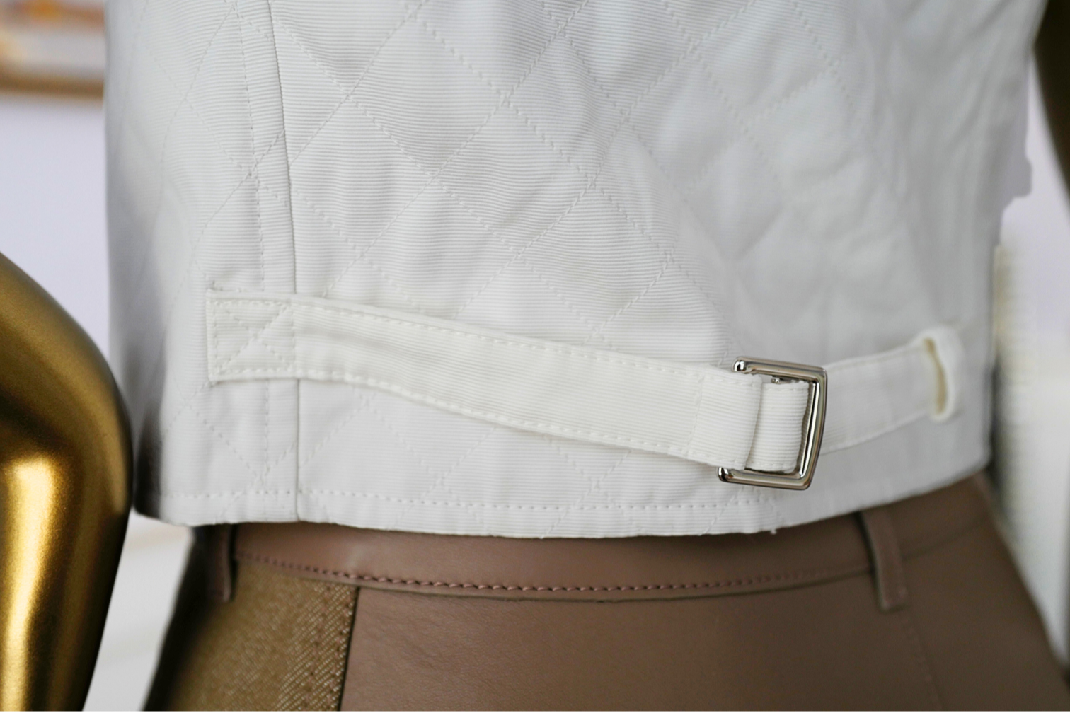 New Hermès Quilted Sleeveless Waistcoat Vest Blanc Naturel White Size 34