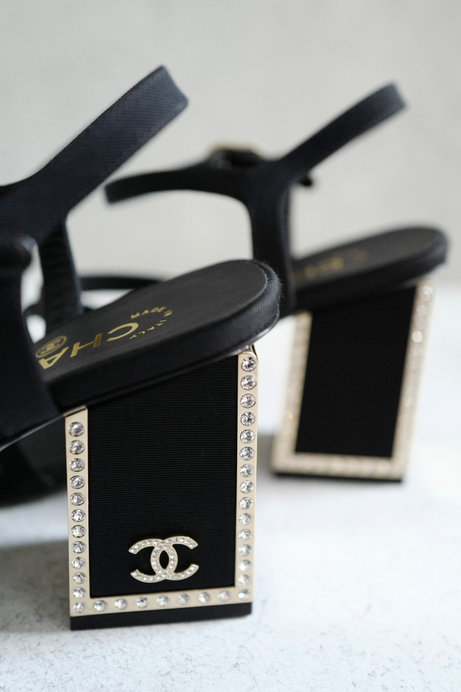 BNIB Chanel 24B Strappy Heels in Black with Crystals Rhinestone Heels size 38
