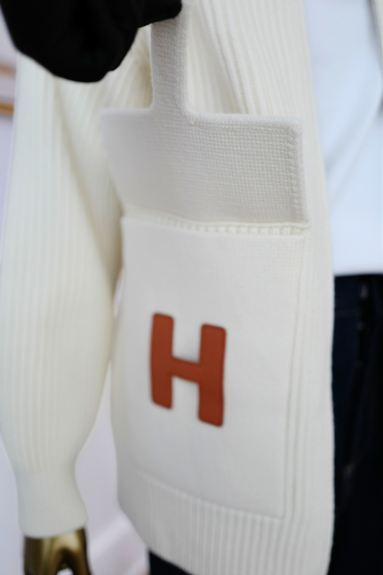 New Hermes Blouson Details Cuir cardigan Virgin Wool size 36