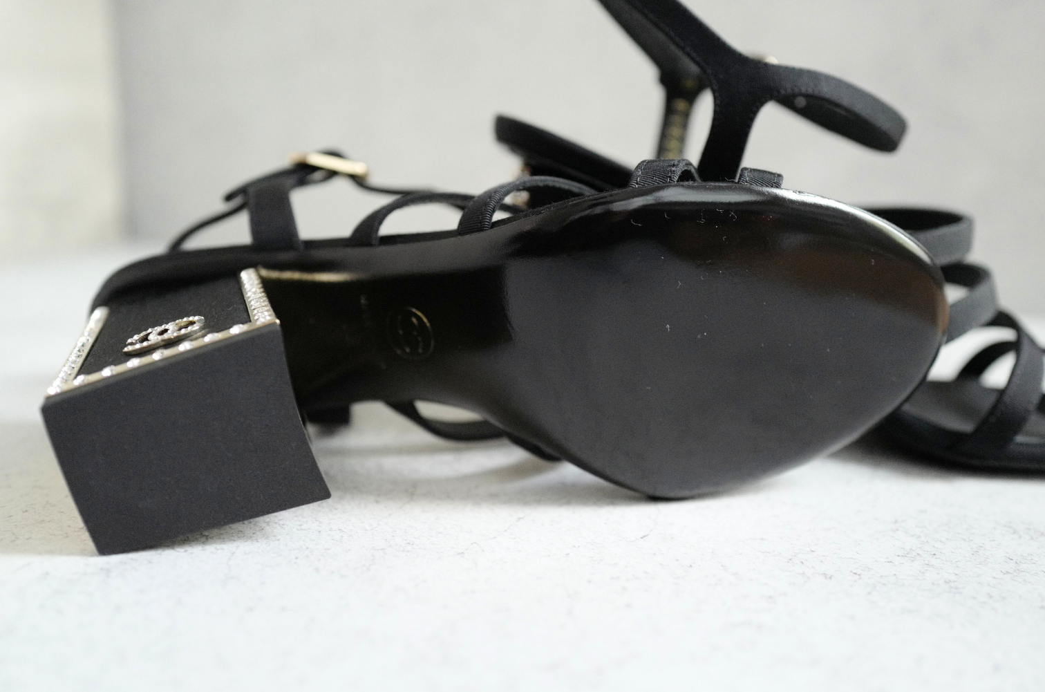 BNIB Chanel 24B Strappy Heels in Black with Crystals Rhinestone Heels size 38