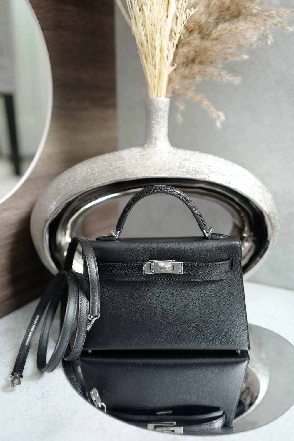 BNIB Hermes Mini Kelly Touch Veau Madame Lizard Black with Palladium HW