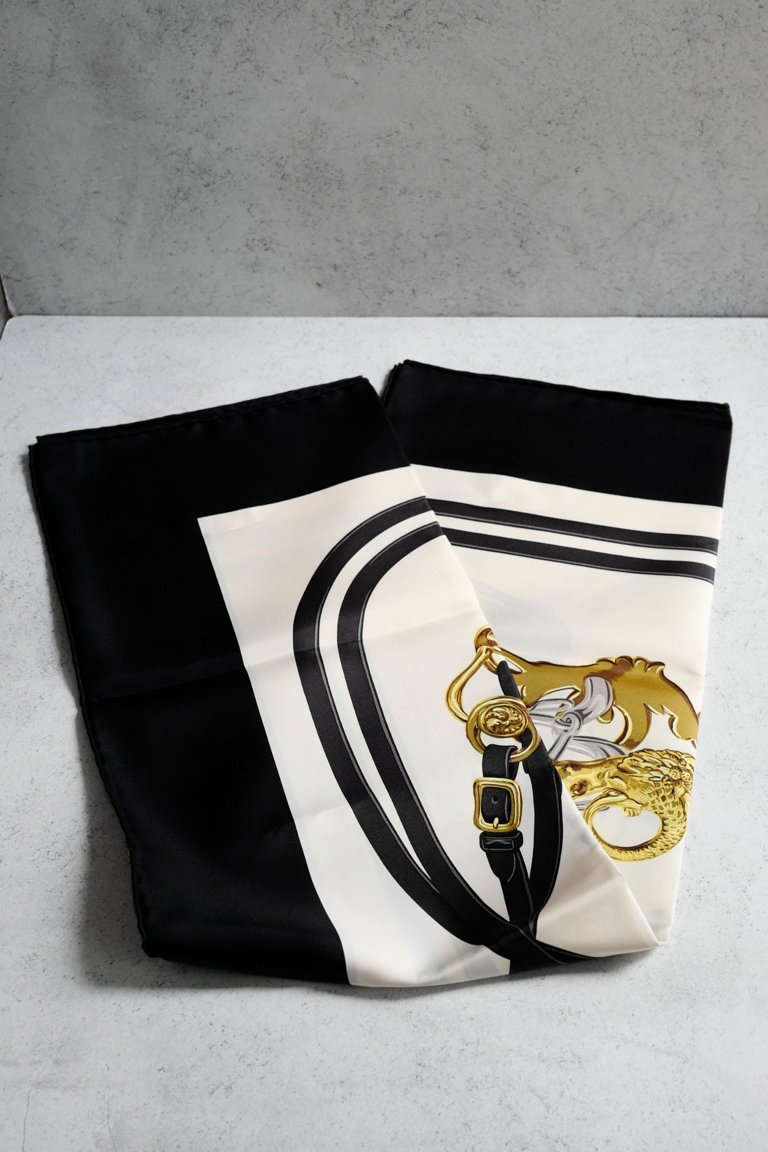 Hermès Scarf Brides de Gala Forever Noir / Crème / Gold 100% Silk 90