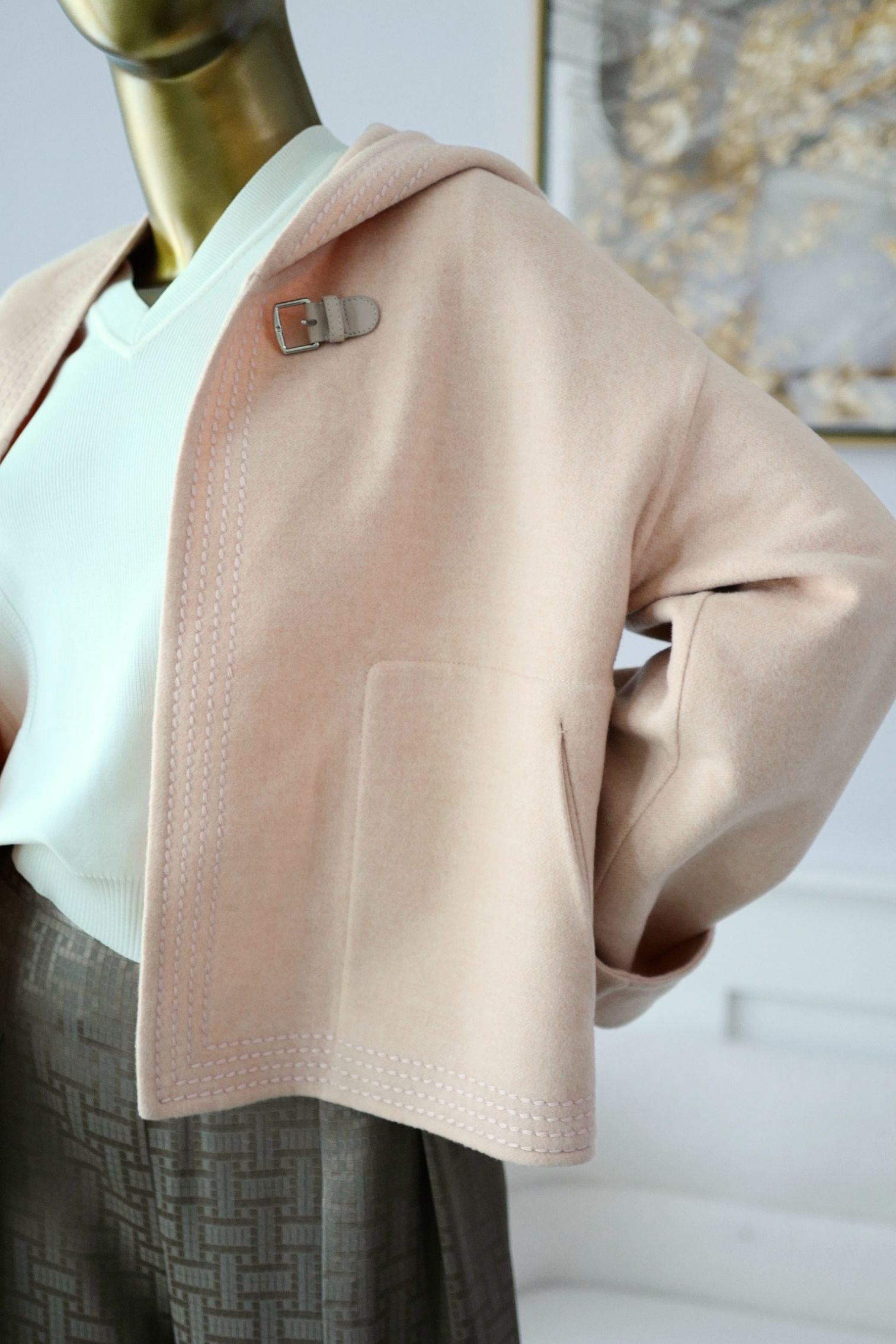 Hermès Paletot à Capuche Rose Palomino Cashmere Size 40