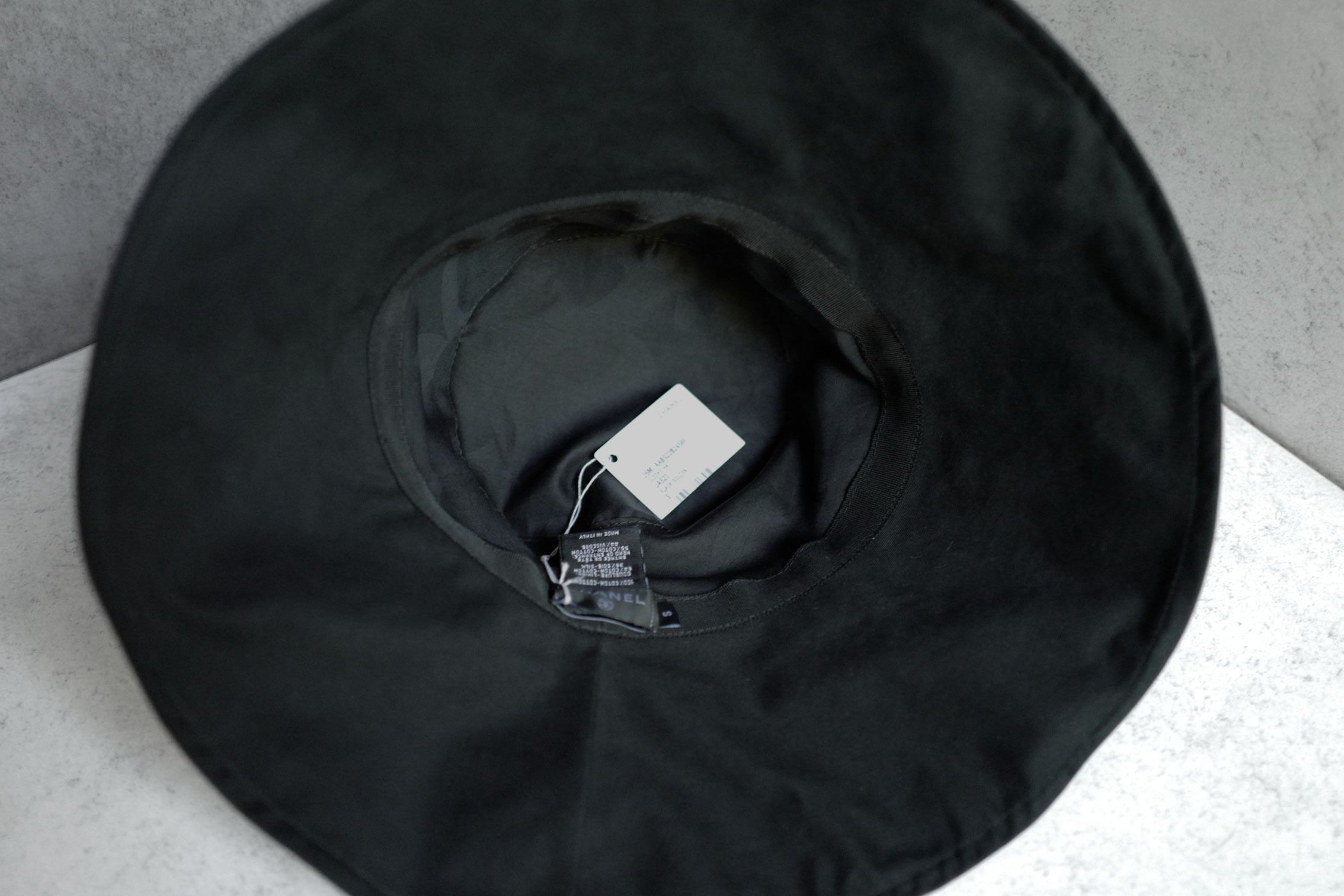Chanel 26S Coco Beach Cloche Hat Black Cotton Metal Size S
