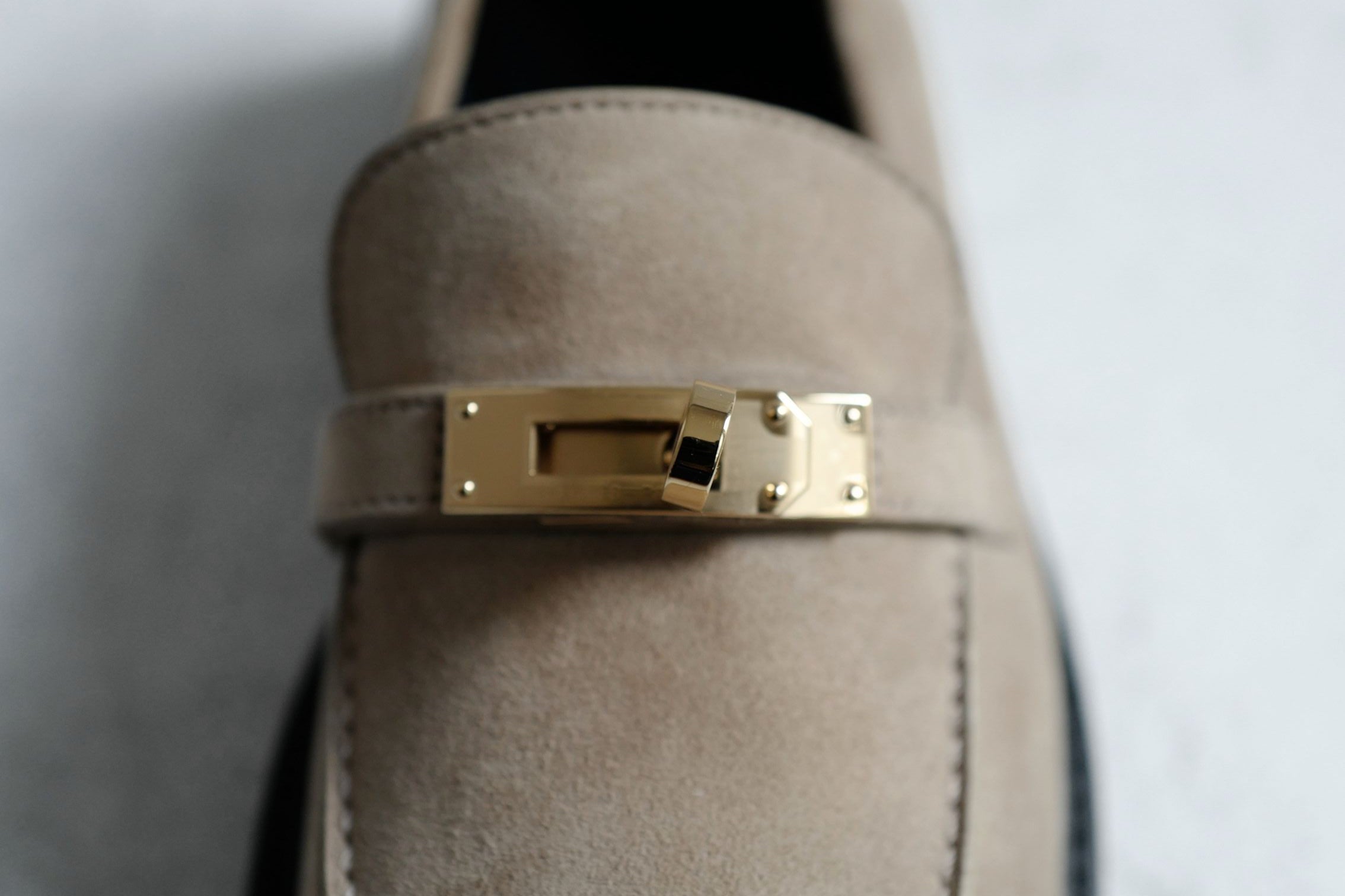 Hermes Shoes Icone Loafers Suede Beige Sable Size 38.5
