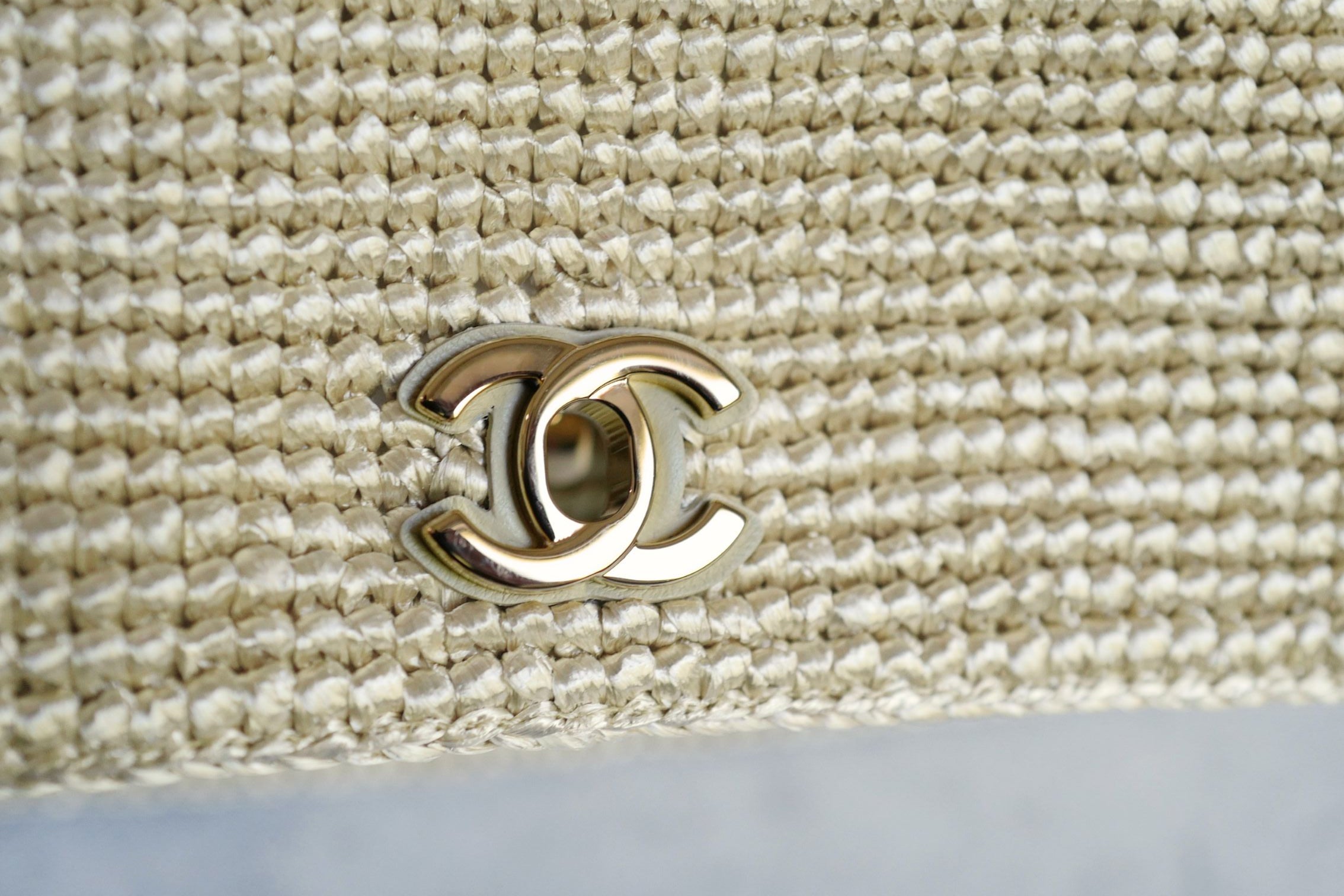 Chanel 26M Coco Beach Small Flap Bag Cream Braided Raffia Gold Hardware