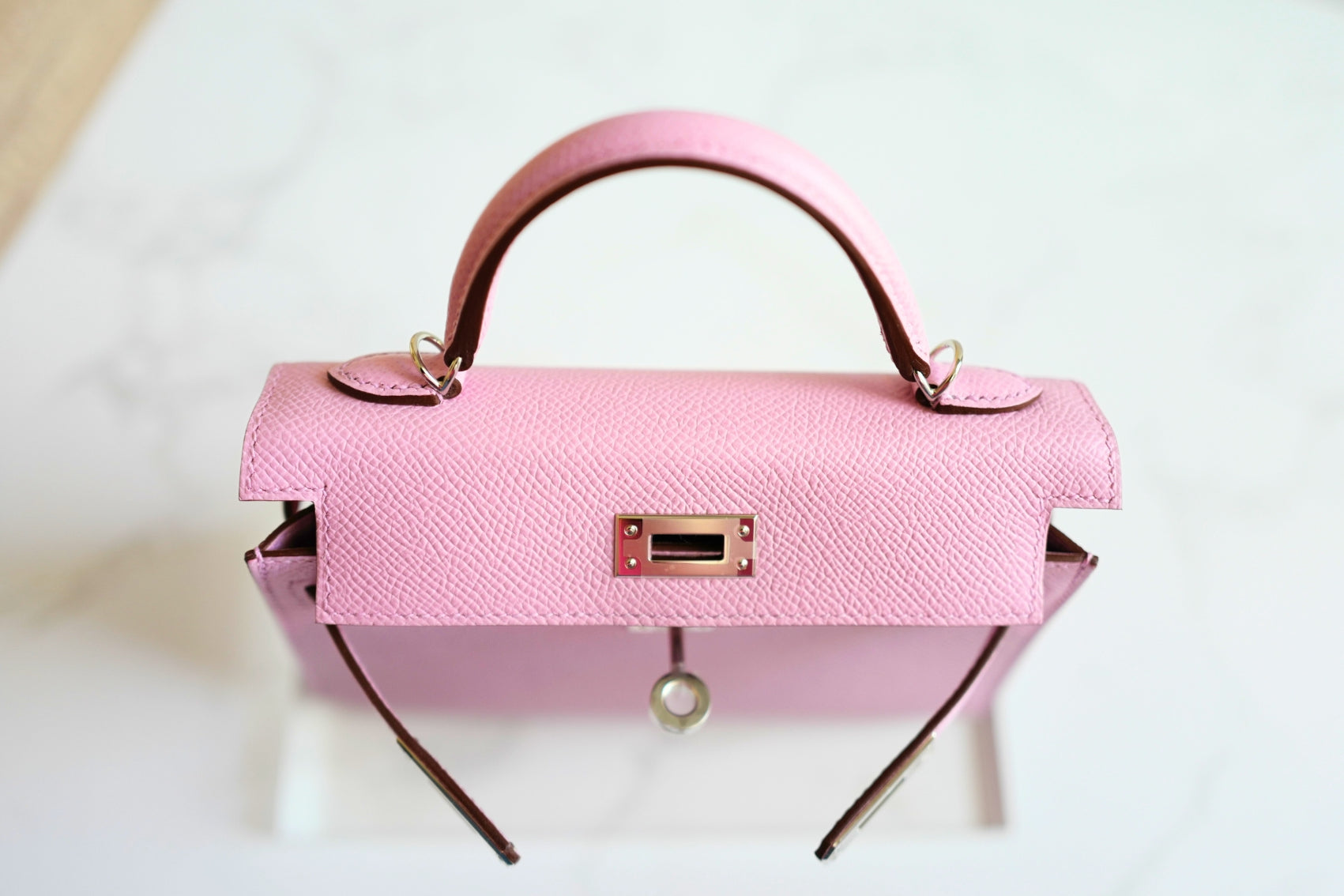 Hermès Mini Kelly Mauve Sylvestre Epsom Leather Palladium Hardware K Stamp