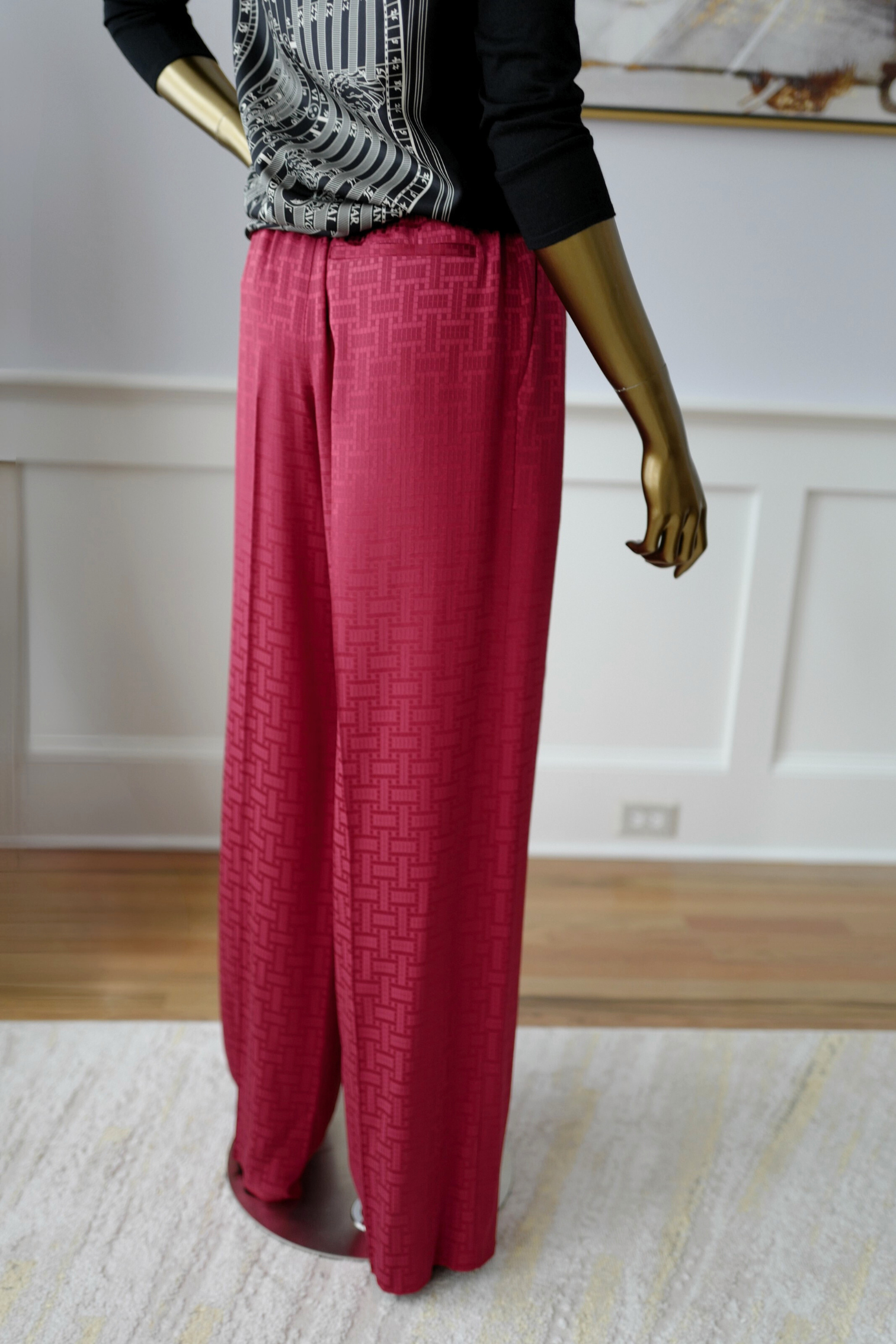 NEW Hermès "Mosaique" Wide Leg Pants Rose Framboise Size 34