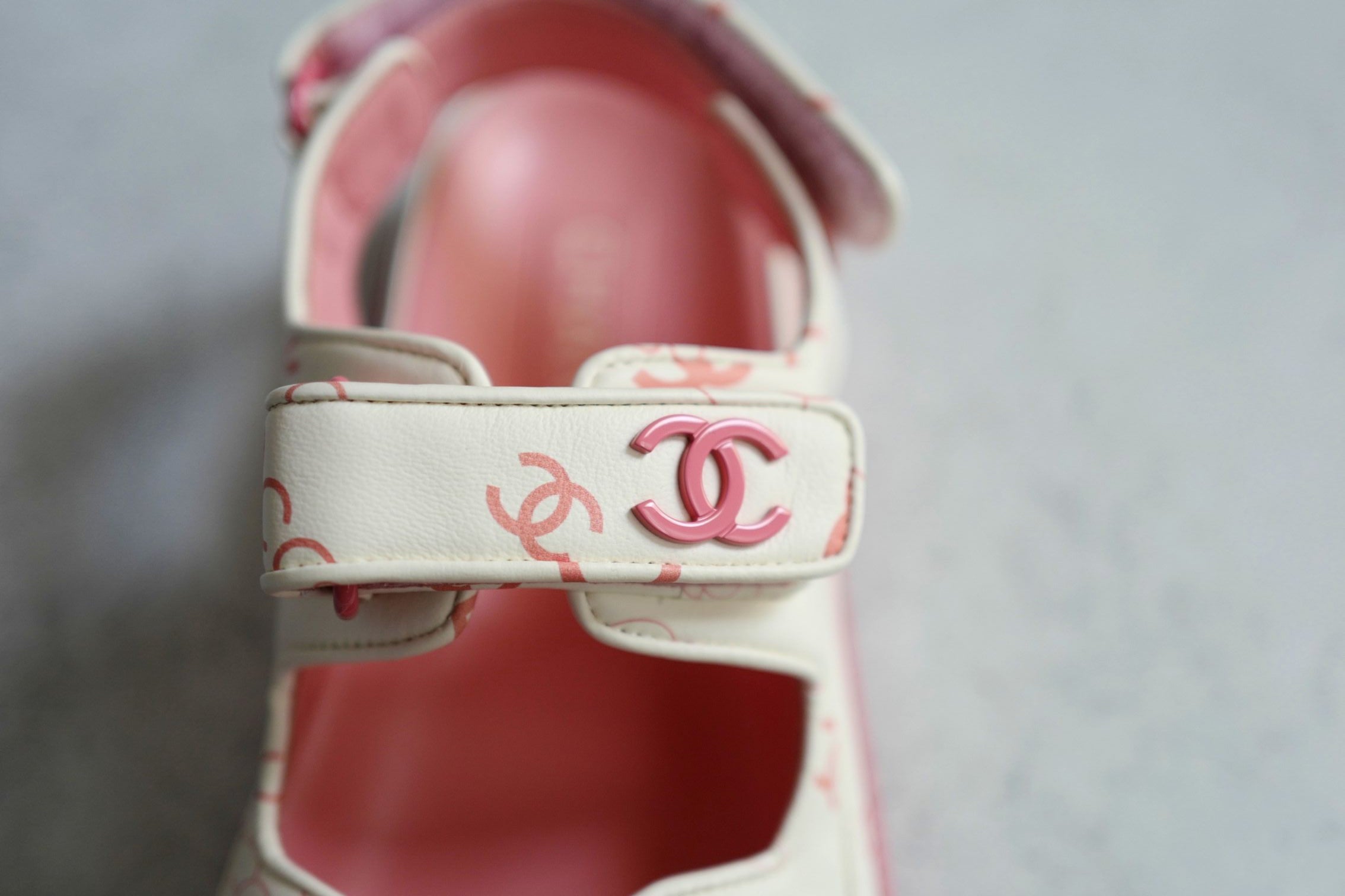 BNIB Chanel Dad Sandal 23A Monogram CC Logo In White/Pink Pink CC Logo Socks