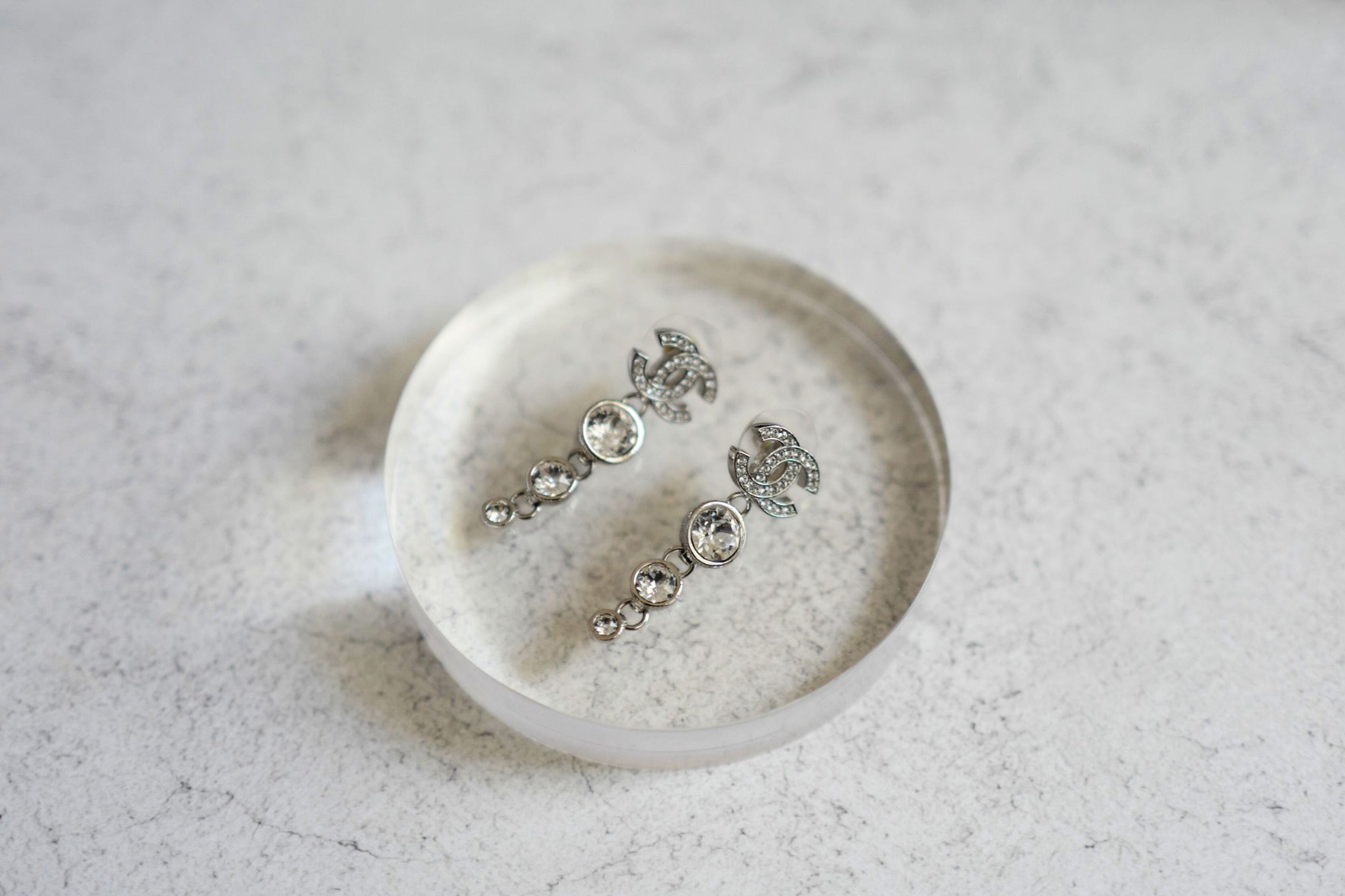 Chanel Drop CC Earrings 22K in Pearly White & Crystal BNIB