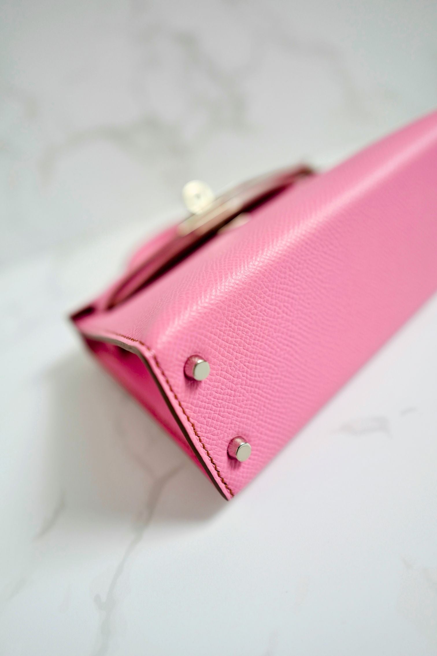 Hermes Mini Kelly 5P Bubblegum Pink Epsom Leather Palladium Hardware